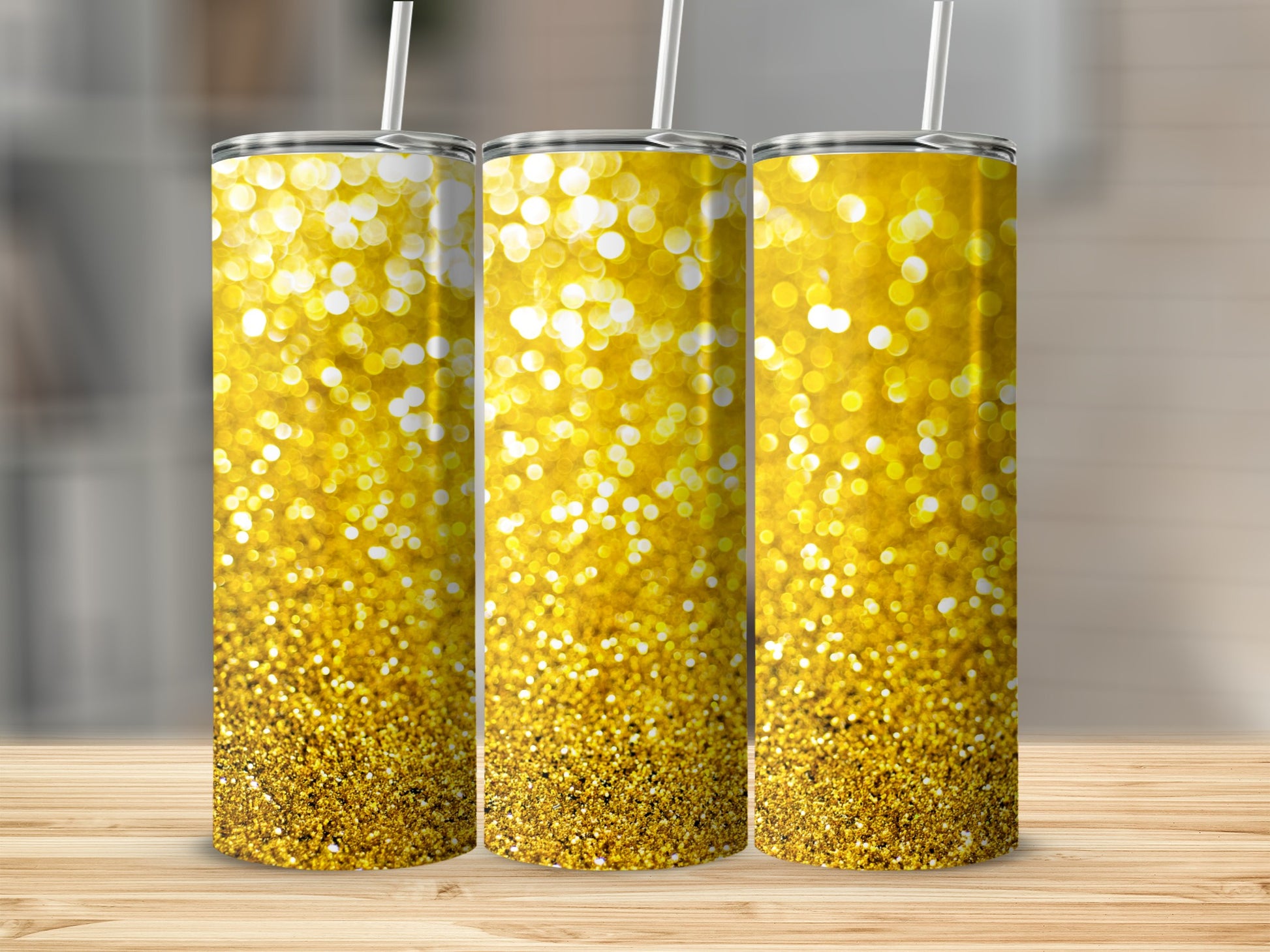 Sparkling Golden Glitter Effect Tumbler with Straw