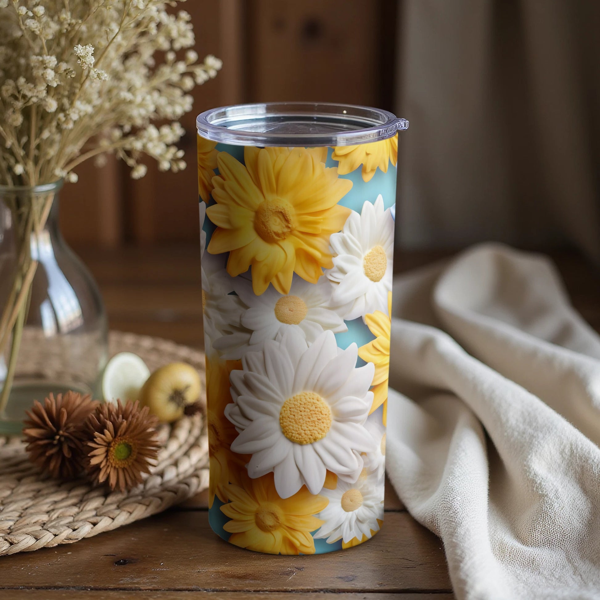 Vibrant Floral Tumbler with Daisy Pattern Design