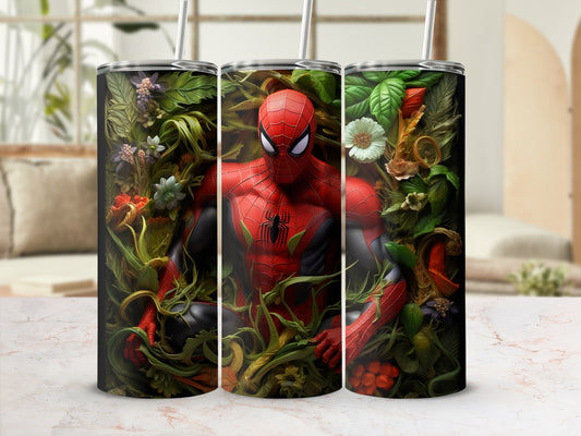 Spider-Themed Floral Tumbler Spiderman Art on Drinkware