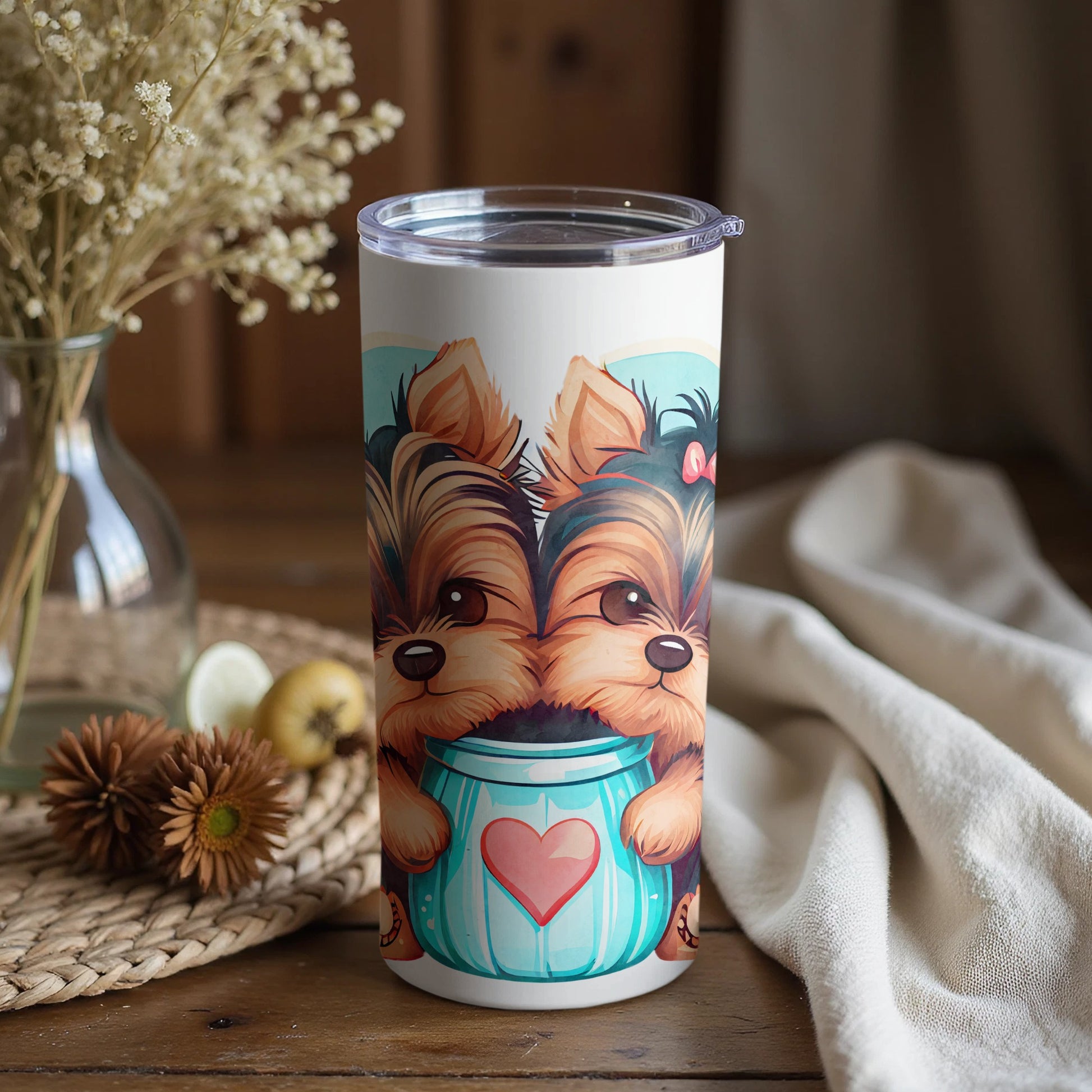 Adorable Puppies Holding Heart Mug Insulated Tumbler