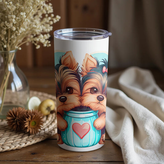 Adorable Puppies Holding Heart Mug Insulated Tumbler