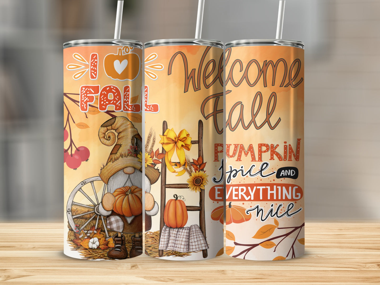 Welcome Fall Pumpkin Spice Autumn Theme Insulated Tumbler