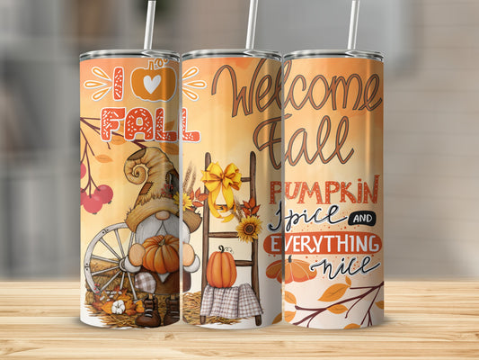 Welcome Fall Pumpkin Spice Autumn Theme Insulated Tumbler