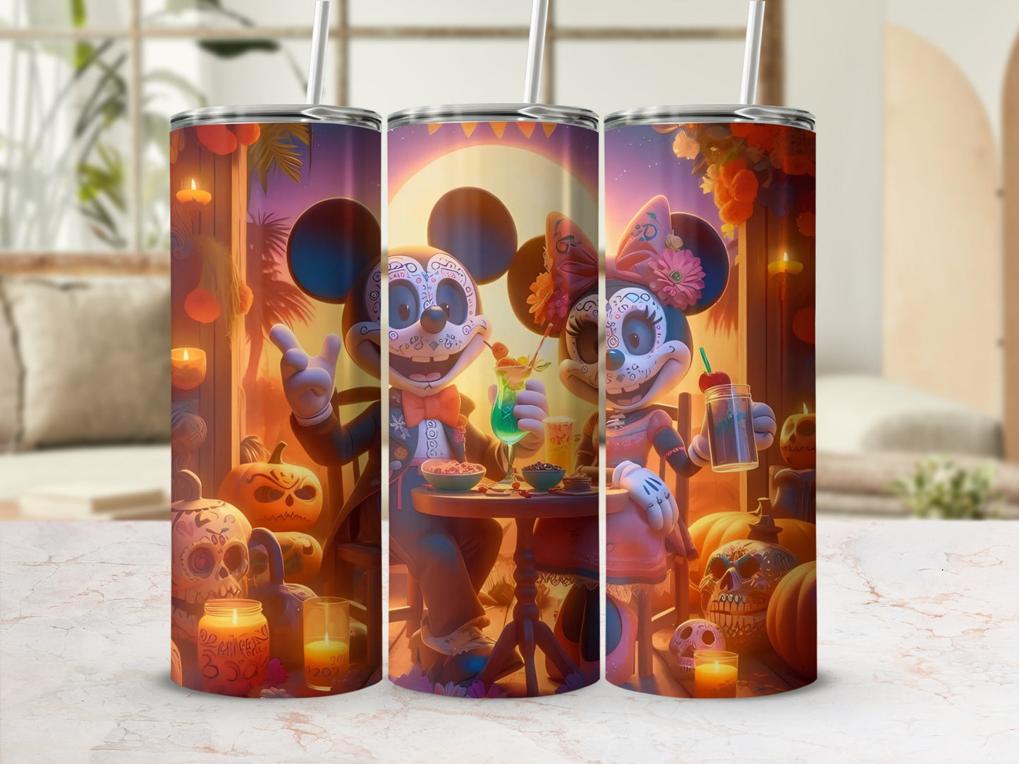 Halloween Mickey Mouse and Minnie Mouse tumbler