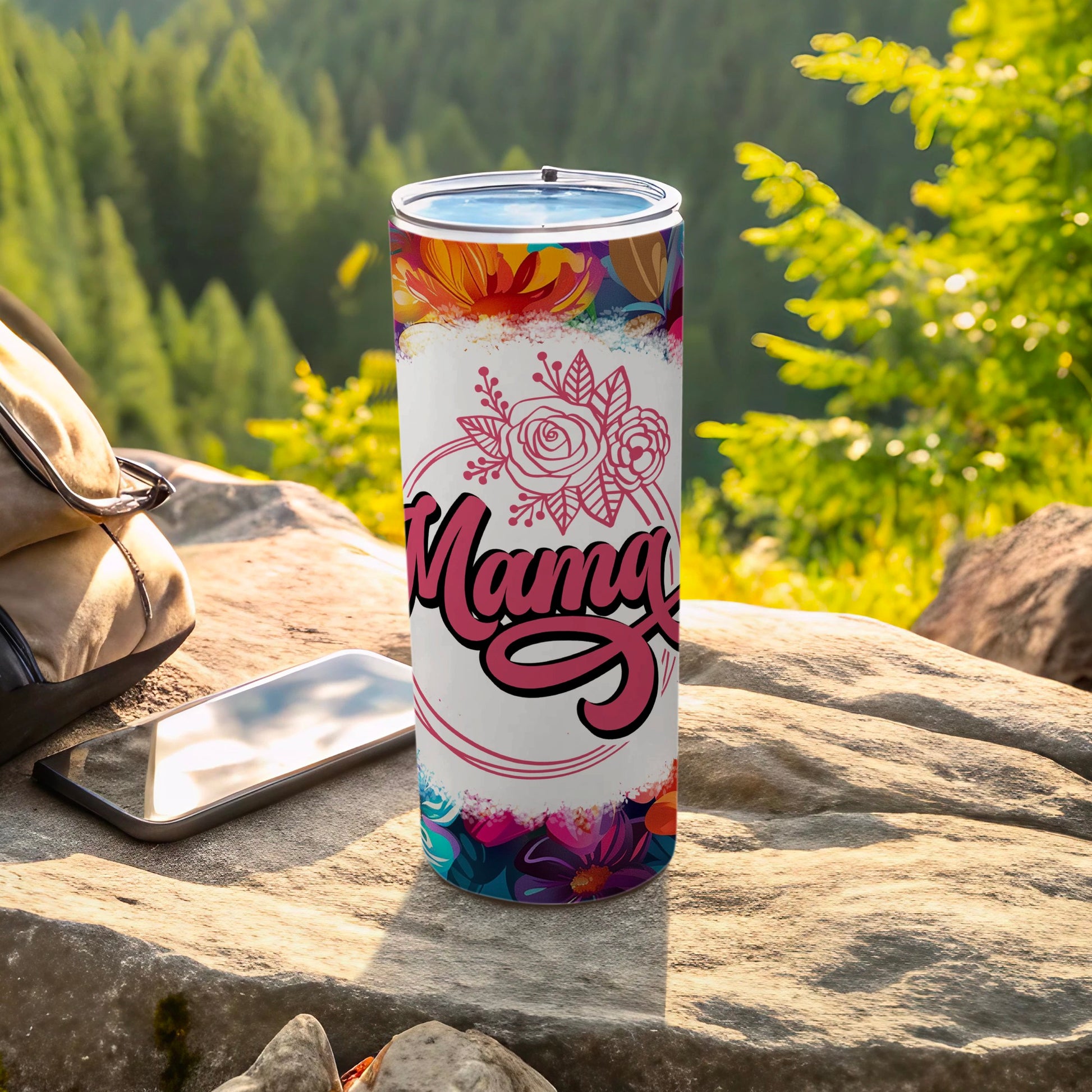 Vibrant Floral Mama Design Tumbler for Outdoor Adventures