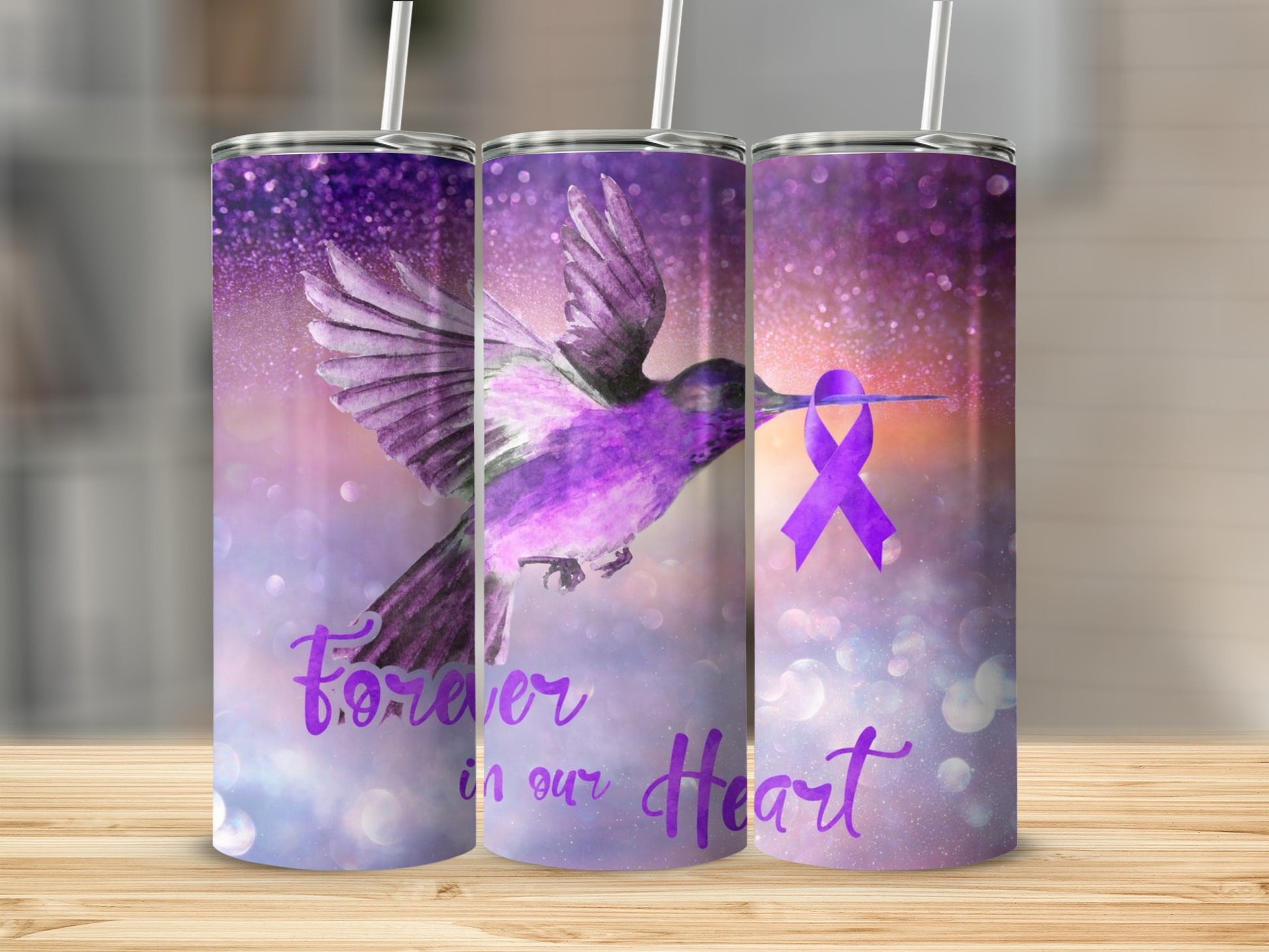 Hummingbird with Purple Ribbon Forever in Our Heart product