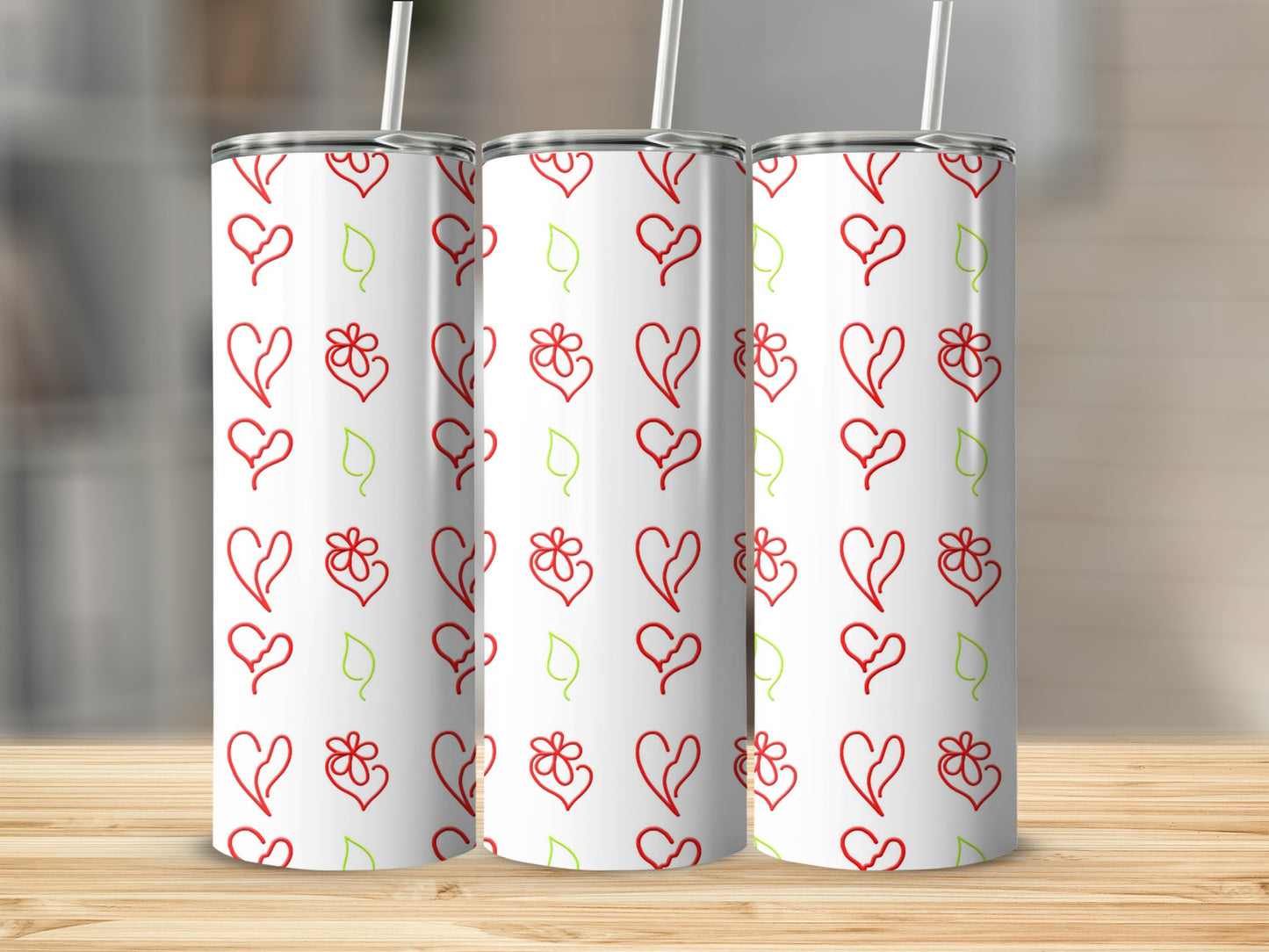 Red Hearts and Flowers Patterned Tumbler Product