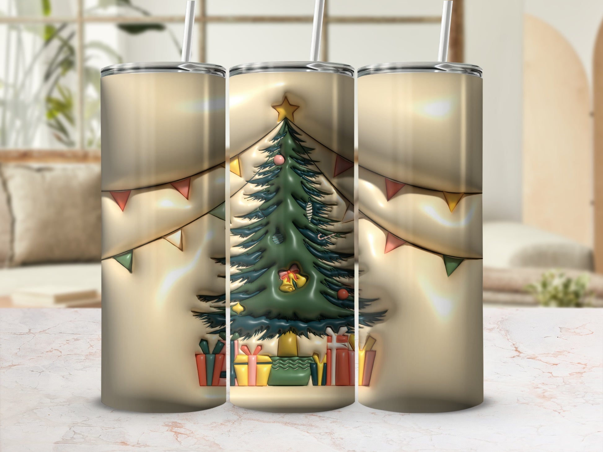 Festive Christmas Tree with Presents Stainless Steel Tumbler
