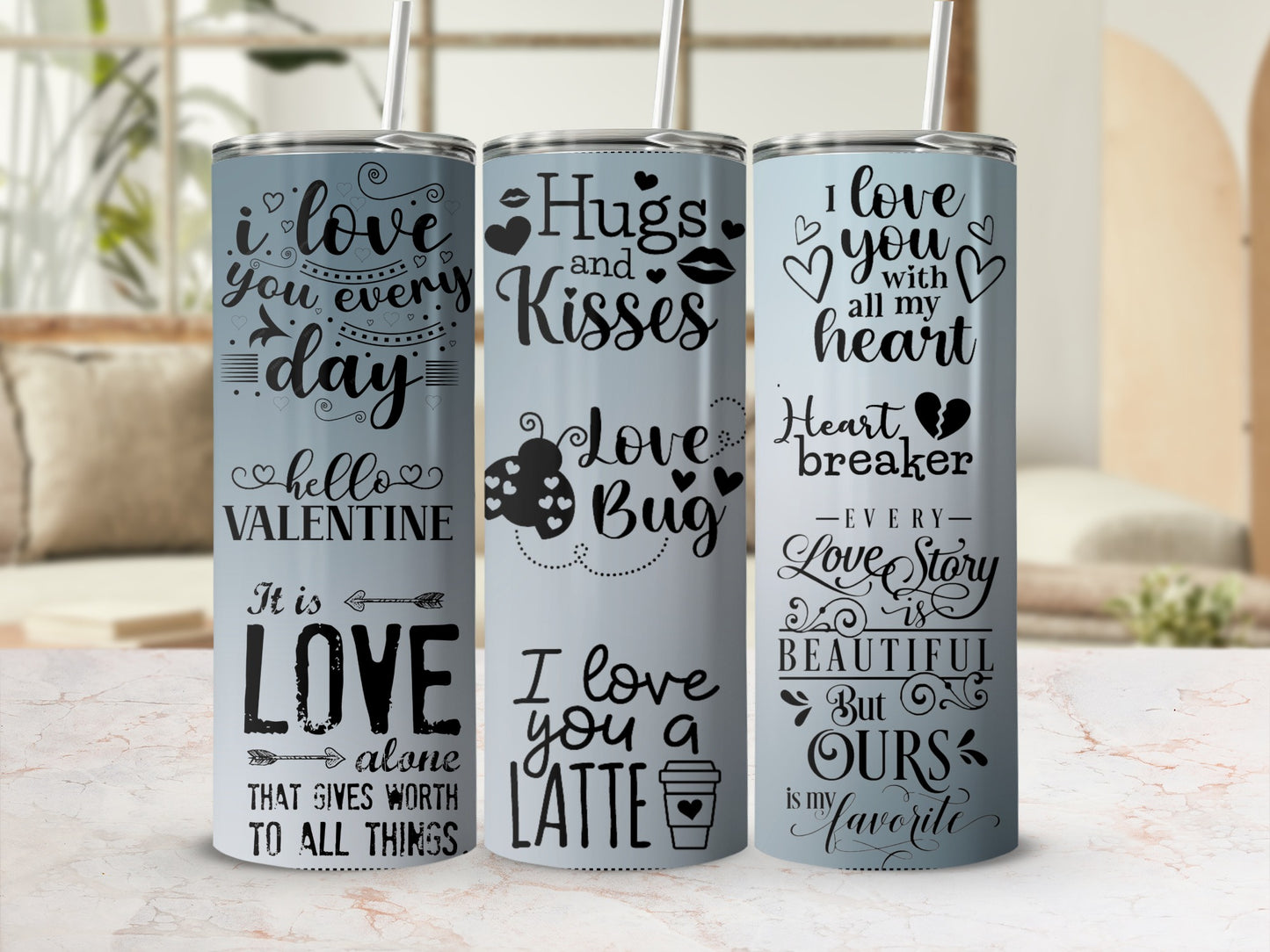 3 Inspirational Quotes Tumblers with Love Theme