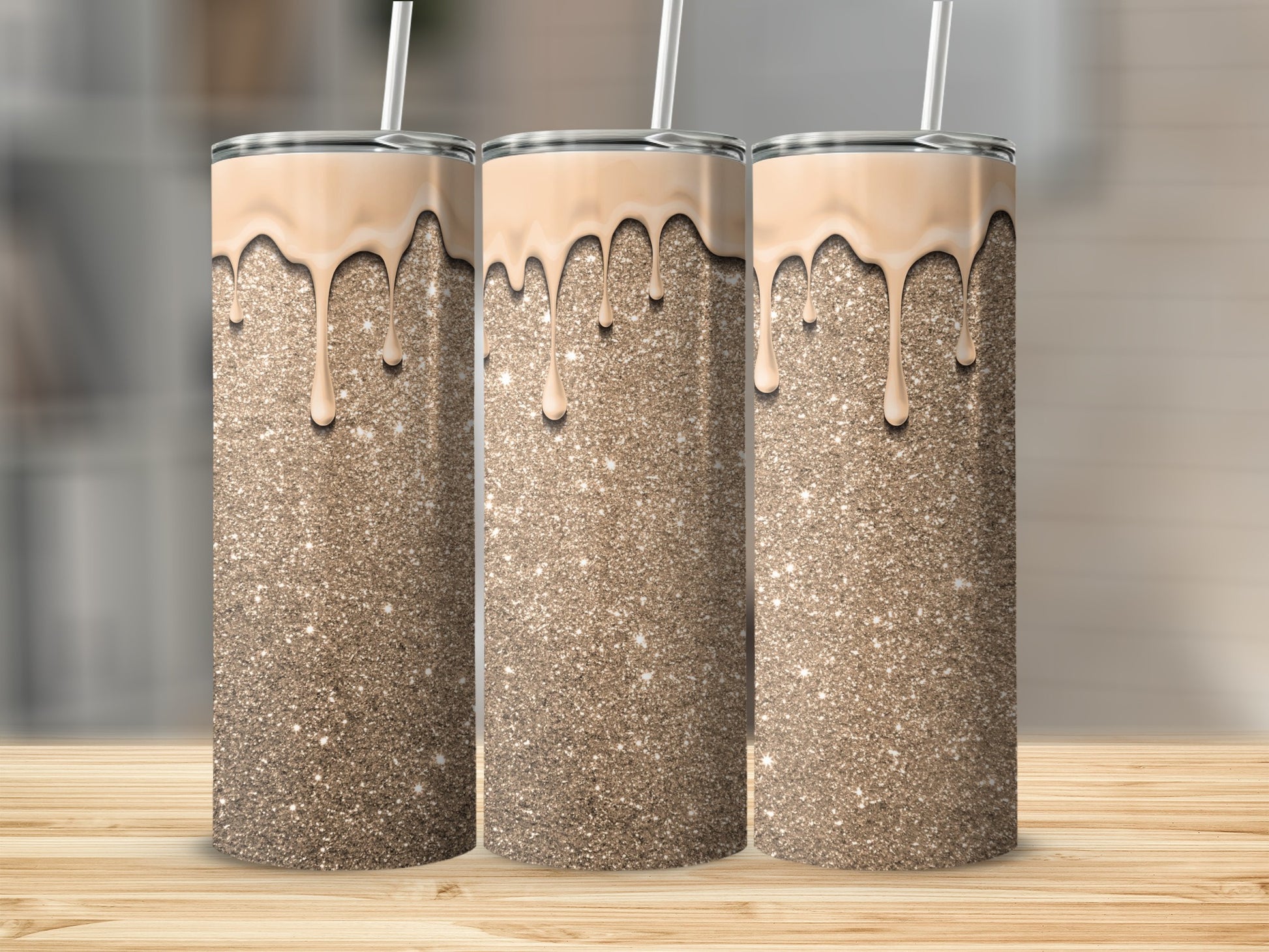 Glittery Tumbler with Creamy Drip Design 20oz Cup