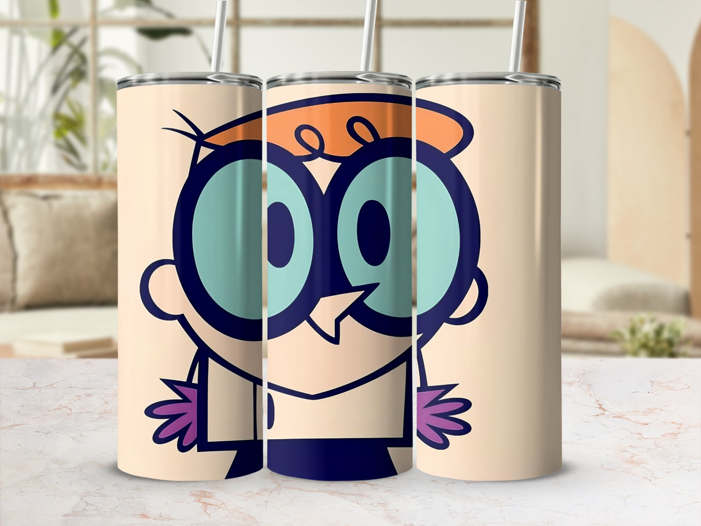 Cartoon Character Face Illustration on Tumbler Flask