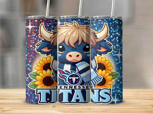 Tennessee Titans buffalo with sunflowers and glitter background.