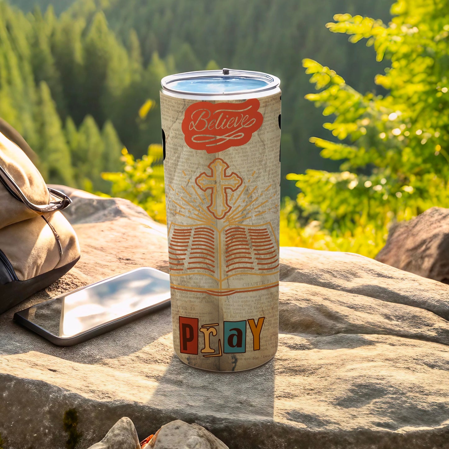 Believe Pray Inspirational Outdoor Tumbler