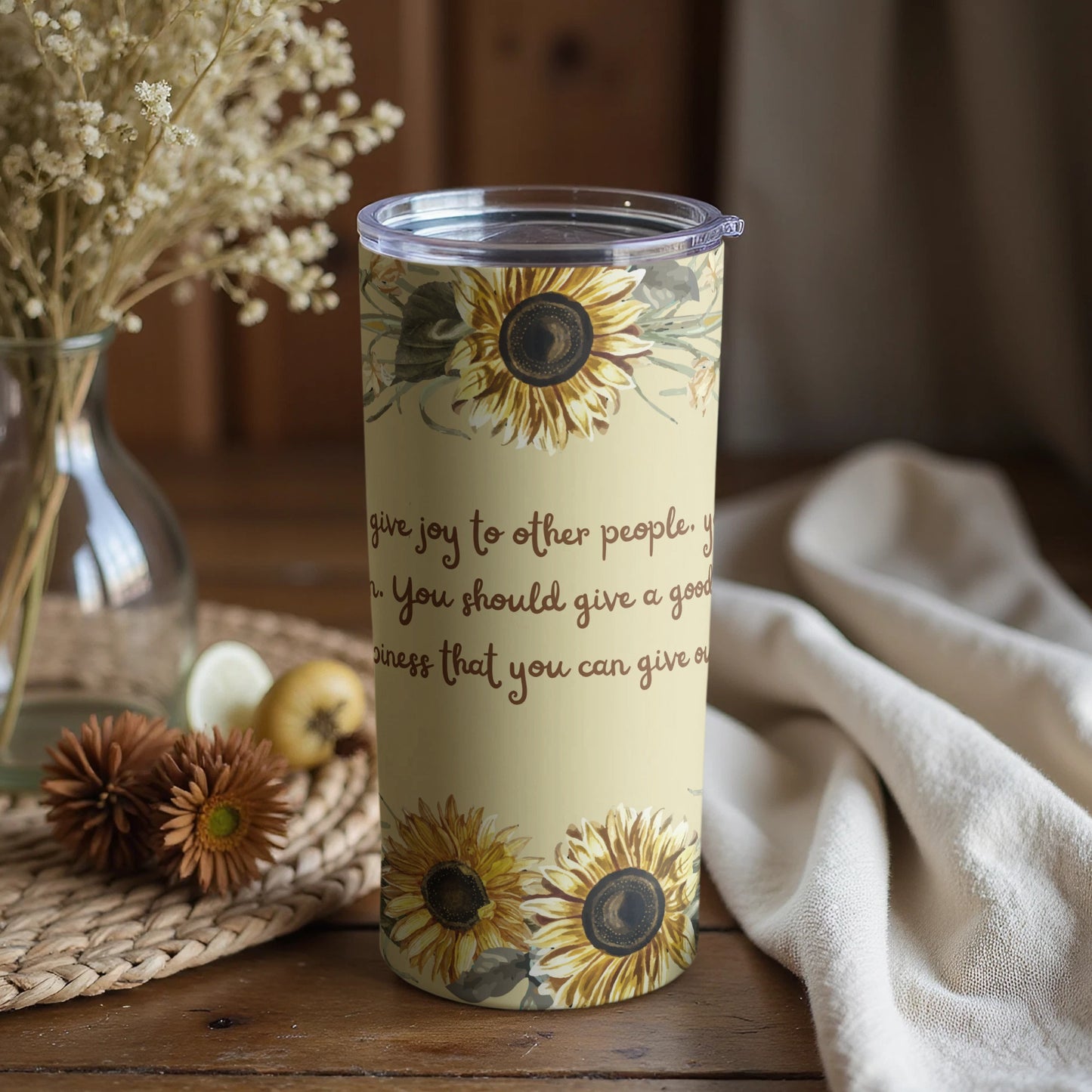 Sunflower Inspired Tumbler with Inspirational Quote