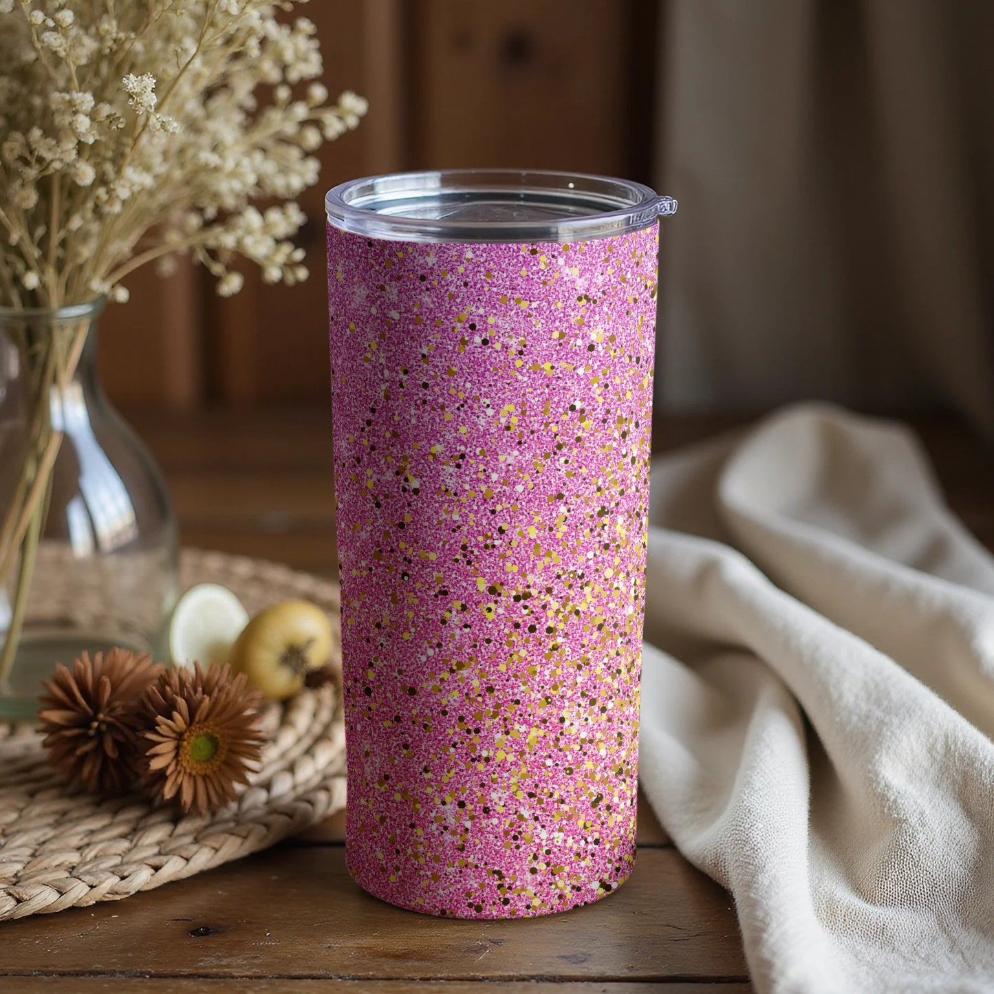 Glittering Pink and Gold Tumbler for Beautiful Drinks