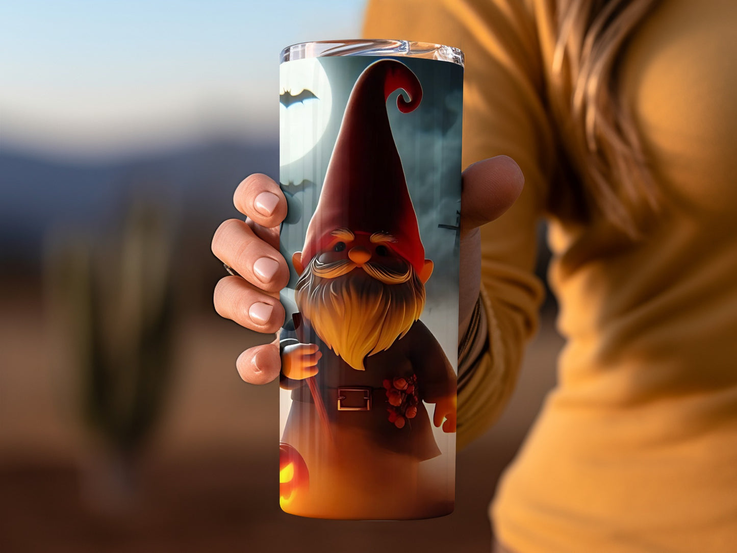 Halloween Gnome with Pumpkin and Moon Tumbler