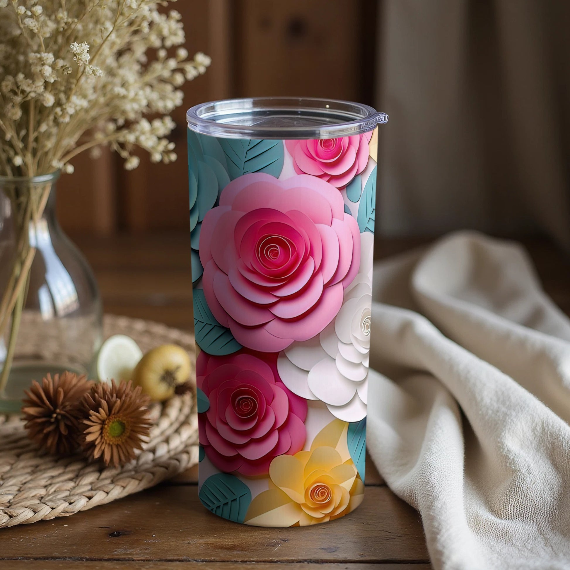 Colorful Floral Insulated Tumbler for Keeping Drinks Warm
