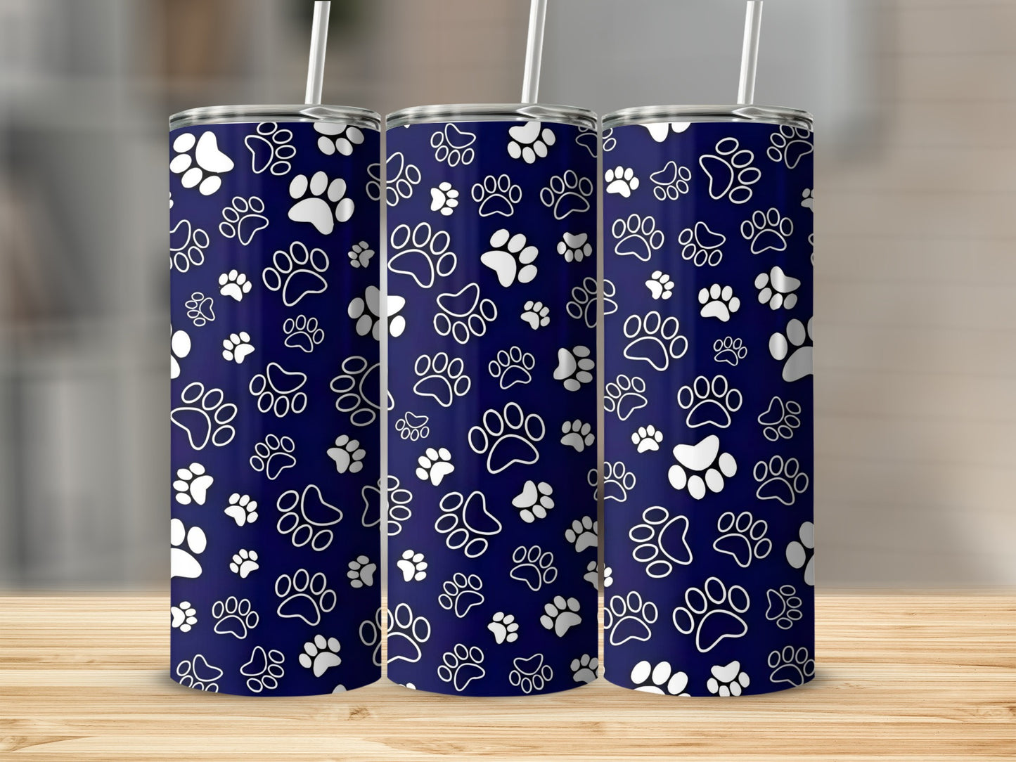 Adorable Blue Paw Print Design Custom Tumbler Cup