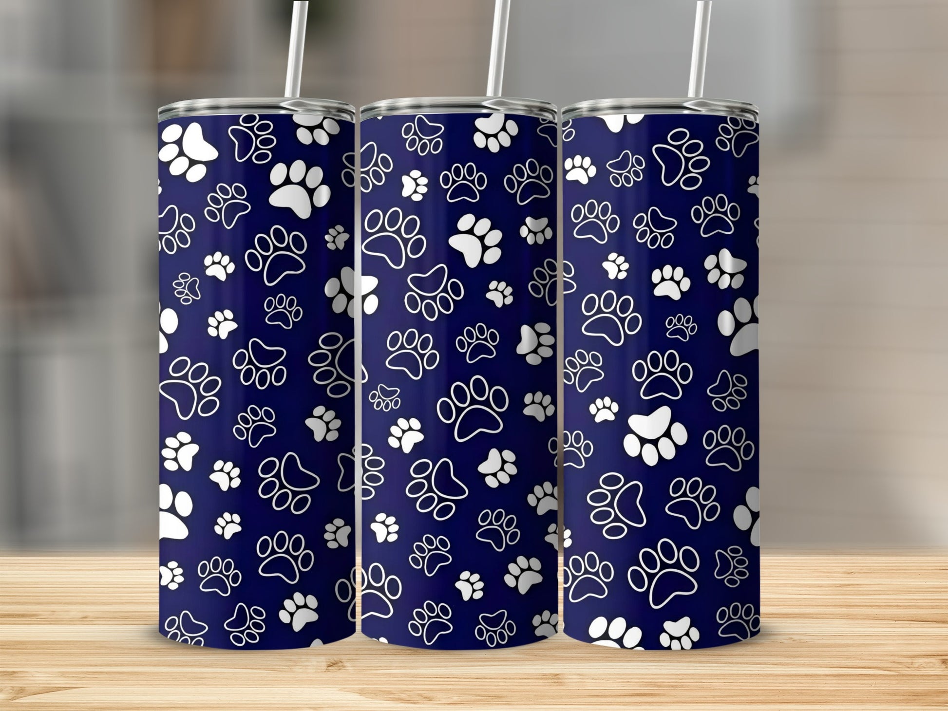Adorable Blue Paw Print Design Custom Tumbler Cup