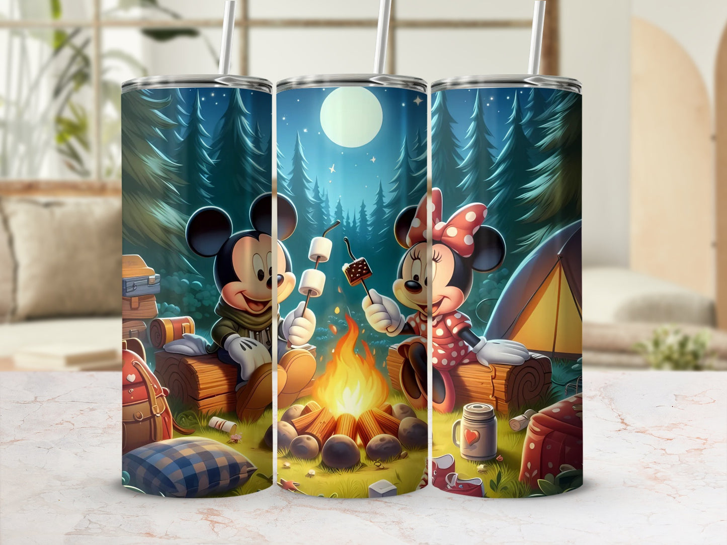 Cute Cartoon Camping Scene Insulated Tumbler Set