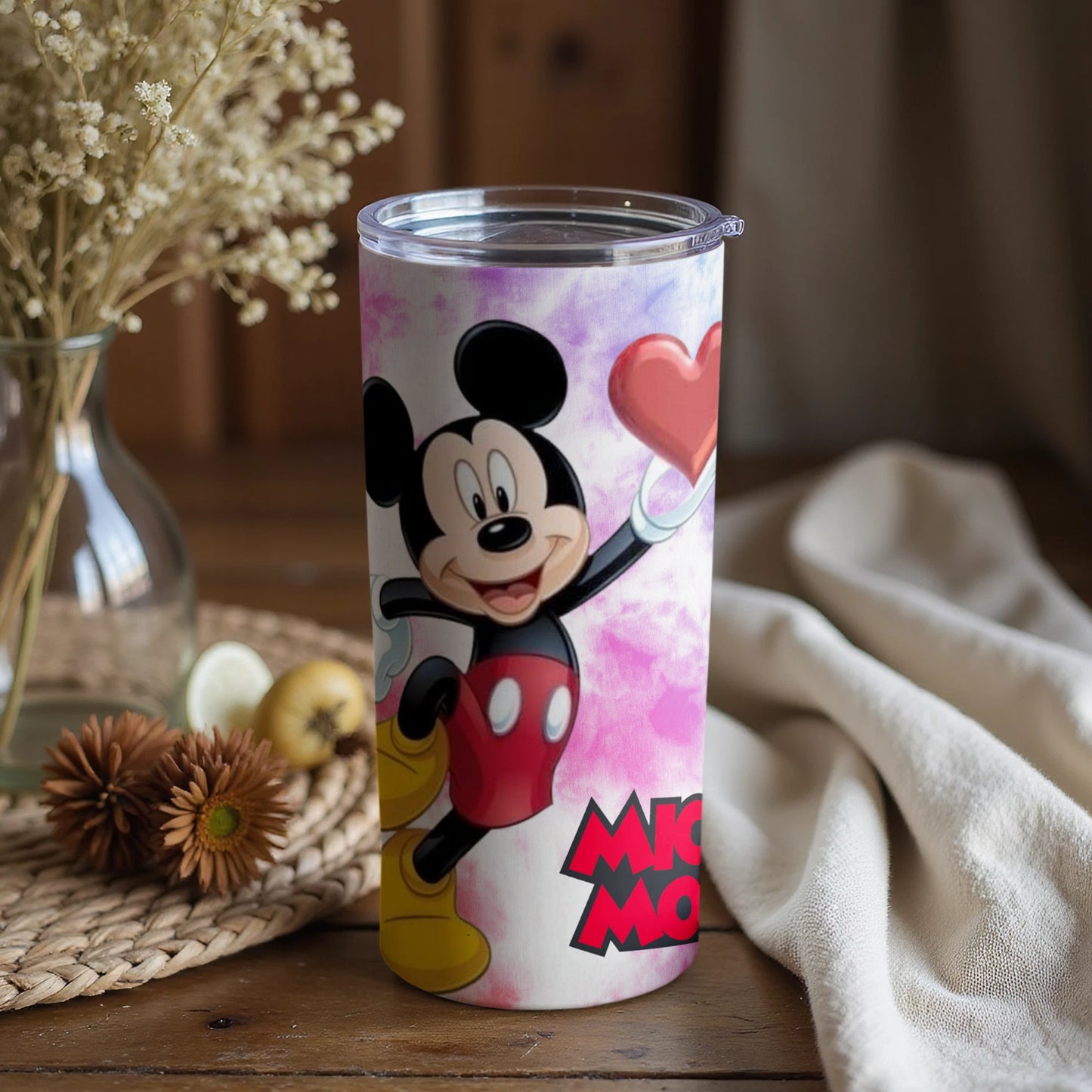 Mickey Mouse with Heart White and Pink Tumbler