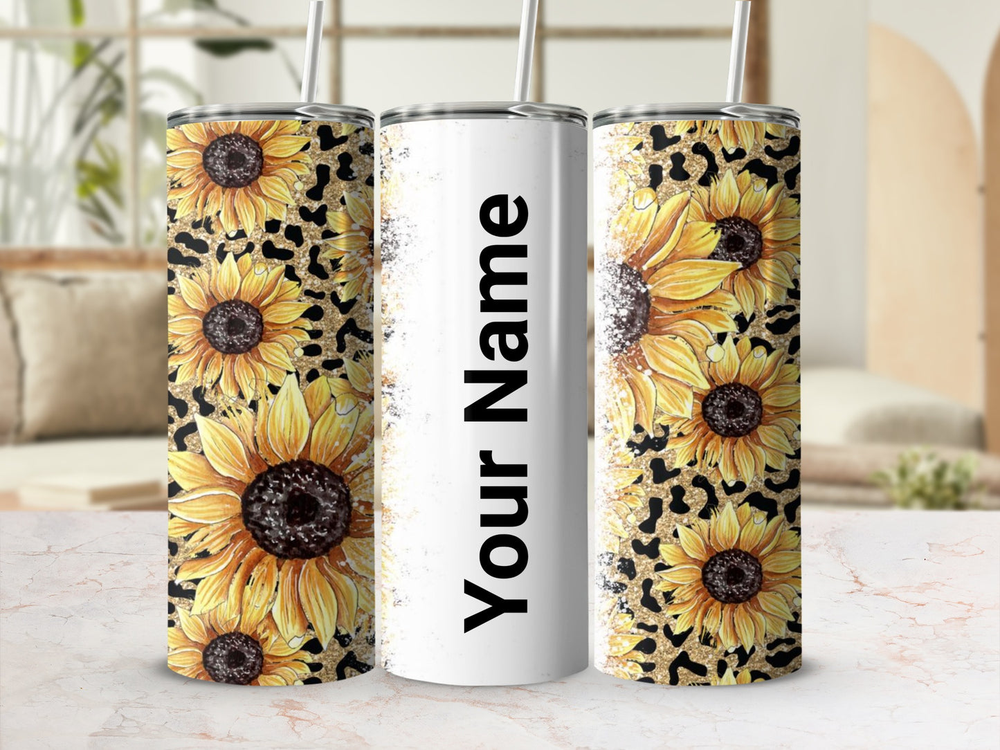 Personalized Sunflower Leopard Print Tumbler