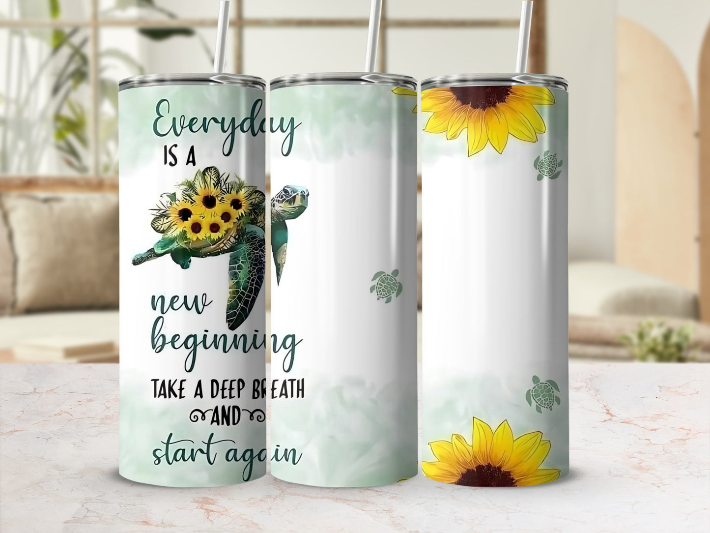 Everyday is a New Beginning Floral and Turtle Tumbler