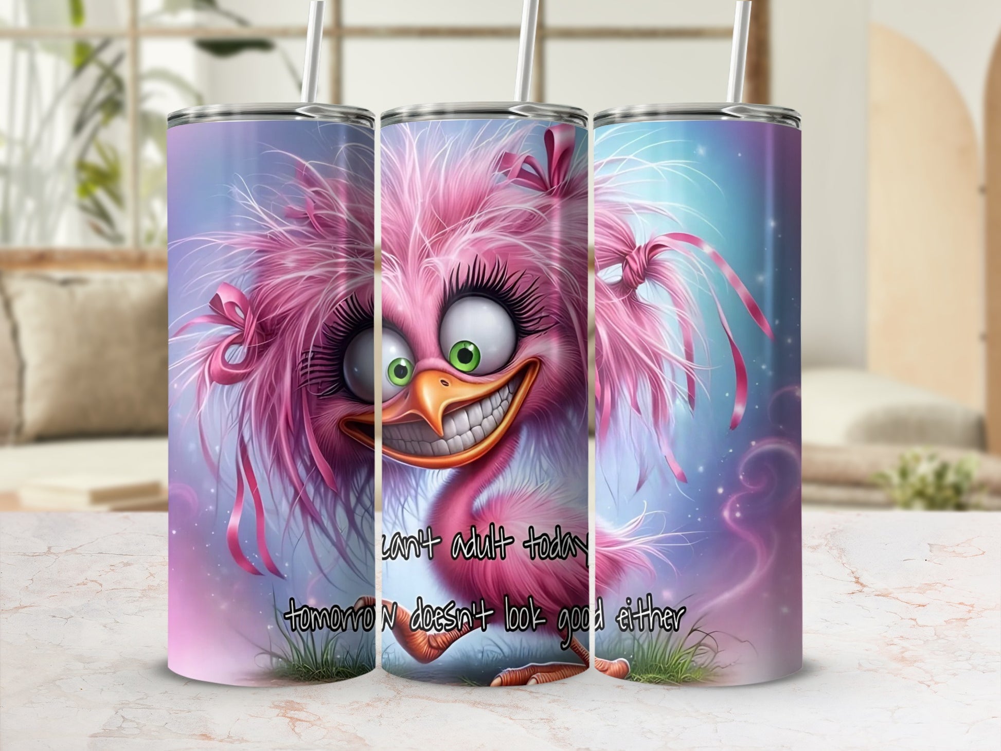 Quirky Pink Bird Tumblers with Funny Quote Design
