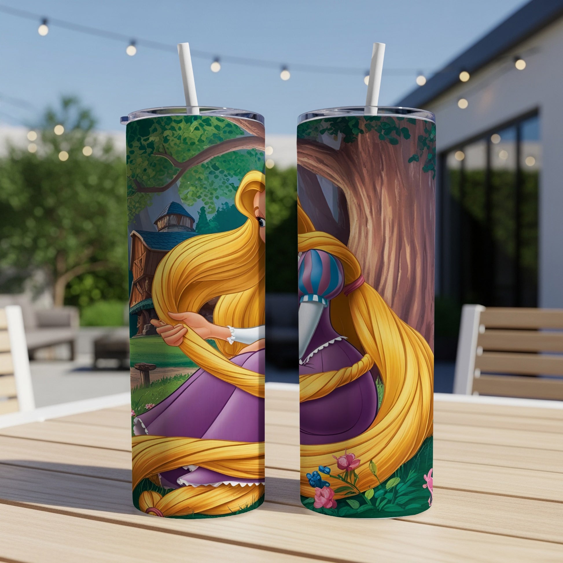 Rapunzel from Disney's Tangled on a tumbler cup.