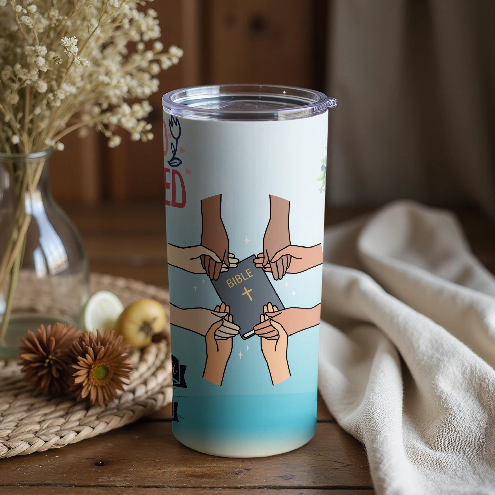 Faithful Hands Holding Bible Tumbler Christian Gift