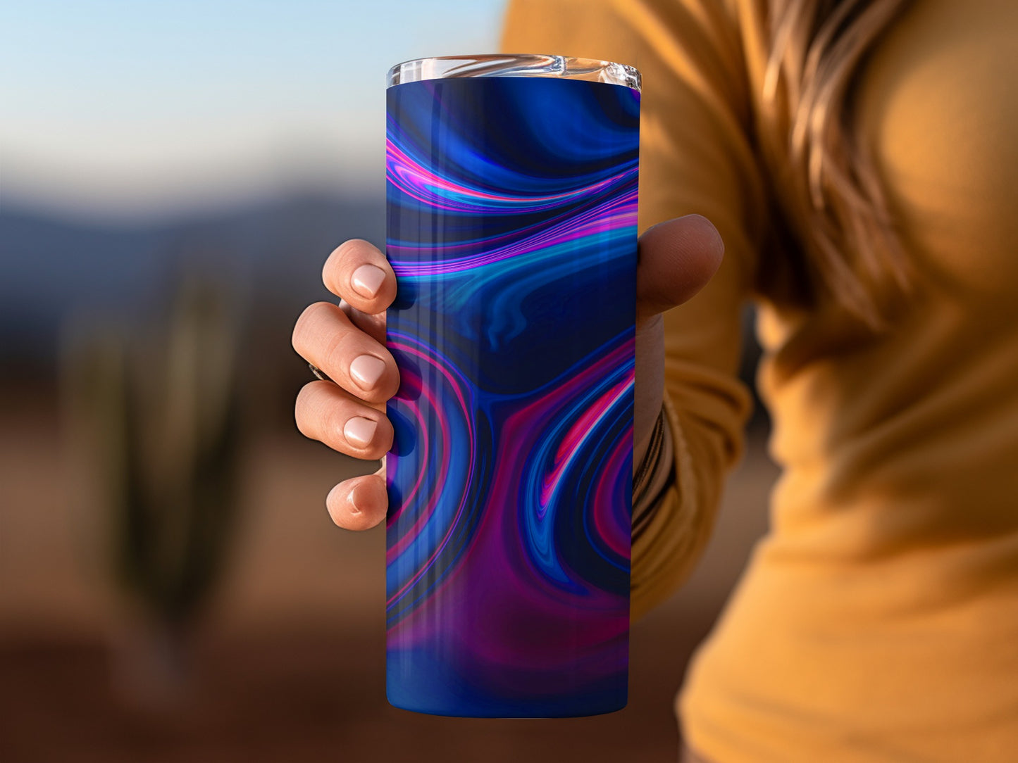 Abstract Swirls Of Dark Blues and Pinks Neon Art Tumblers