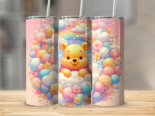 Cute Bear with Clouds and Flowers Design Tumbler