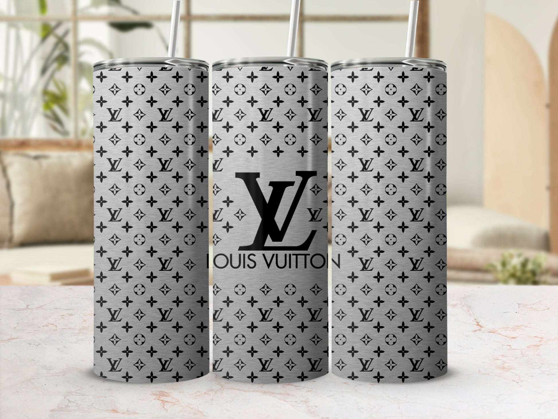 Stylish LV Logo Pattern Insulated Travel Tumbler