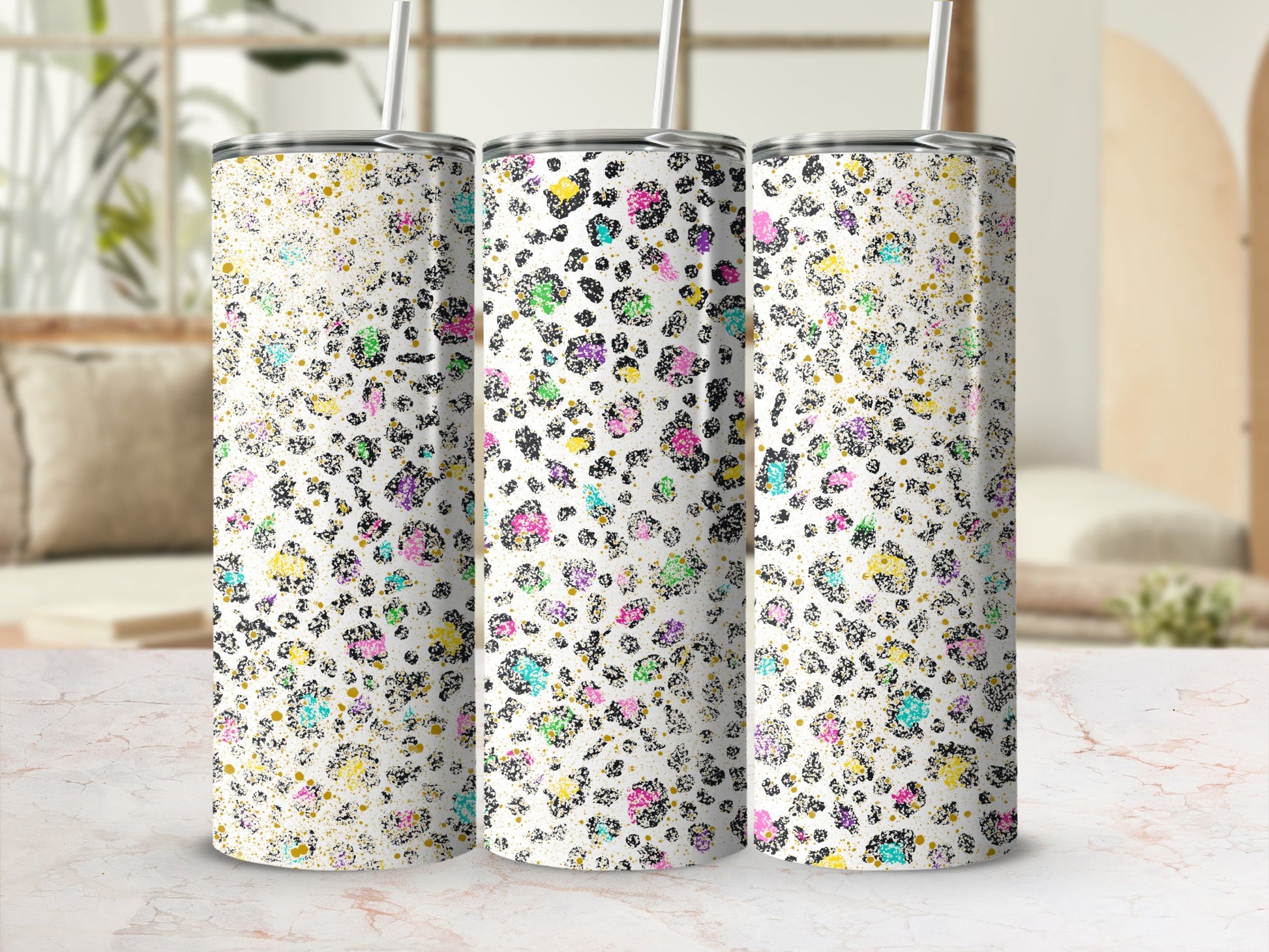 Colorful Leopard Glitter Pattern Stainless Steel Tumblers