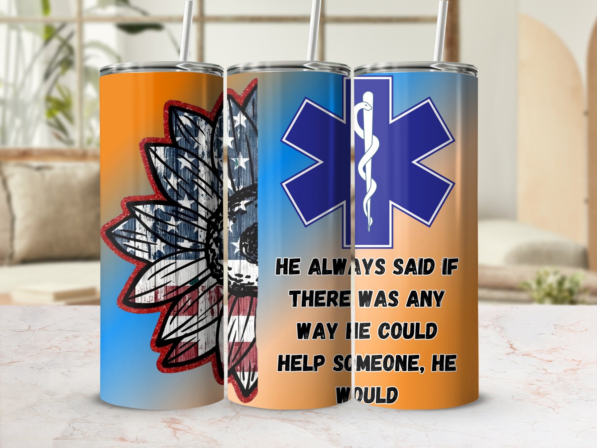 Patriotic Star of Life Theme Motivational Quote Tumbler