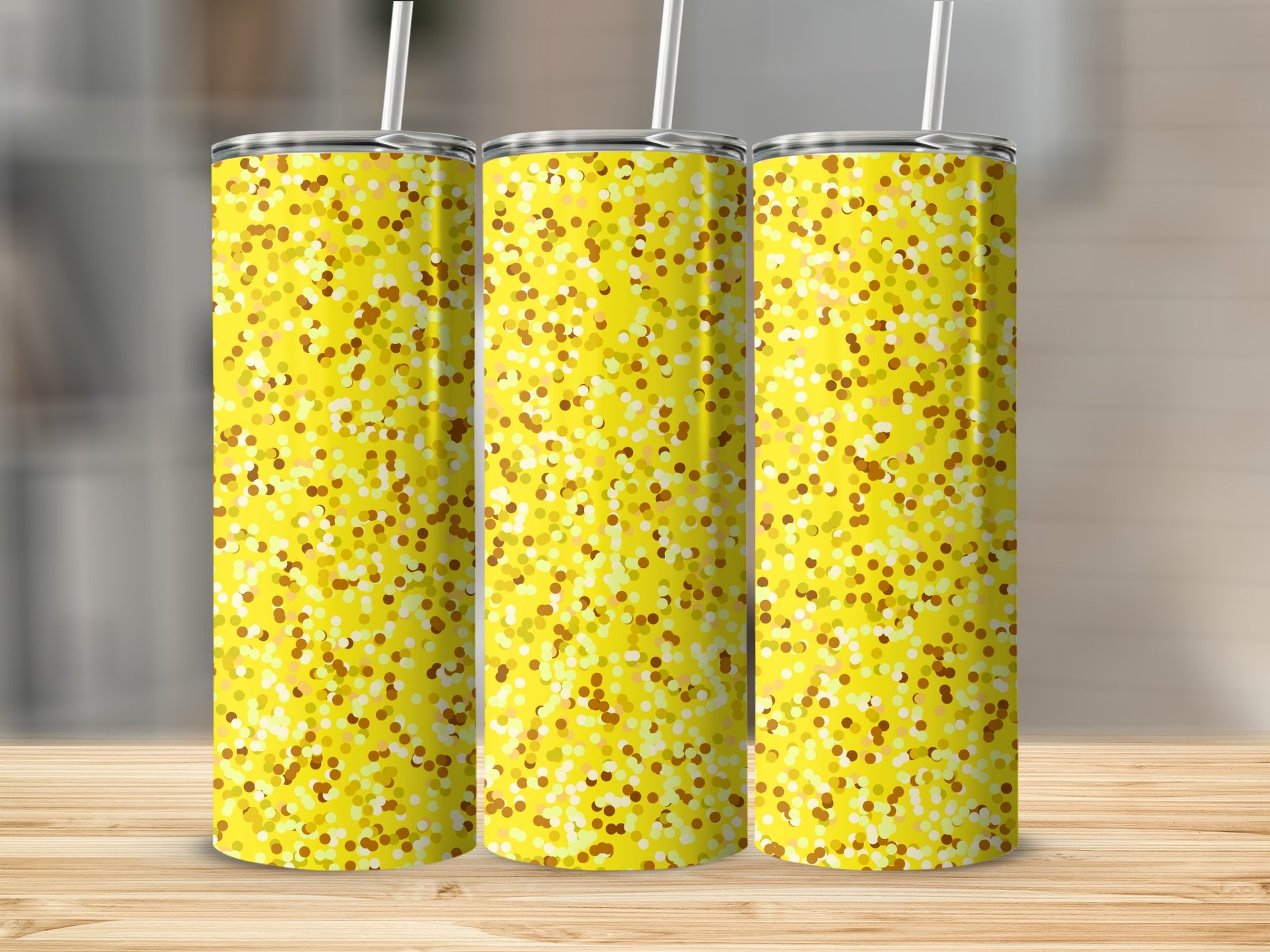 Vibrant Yellow Sparkling Confetti Pattern Tumbler