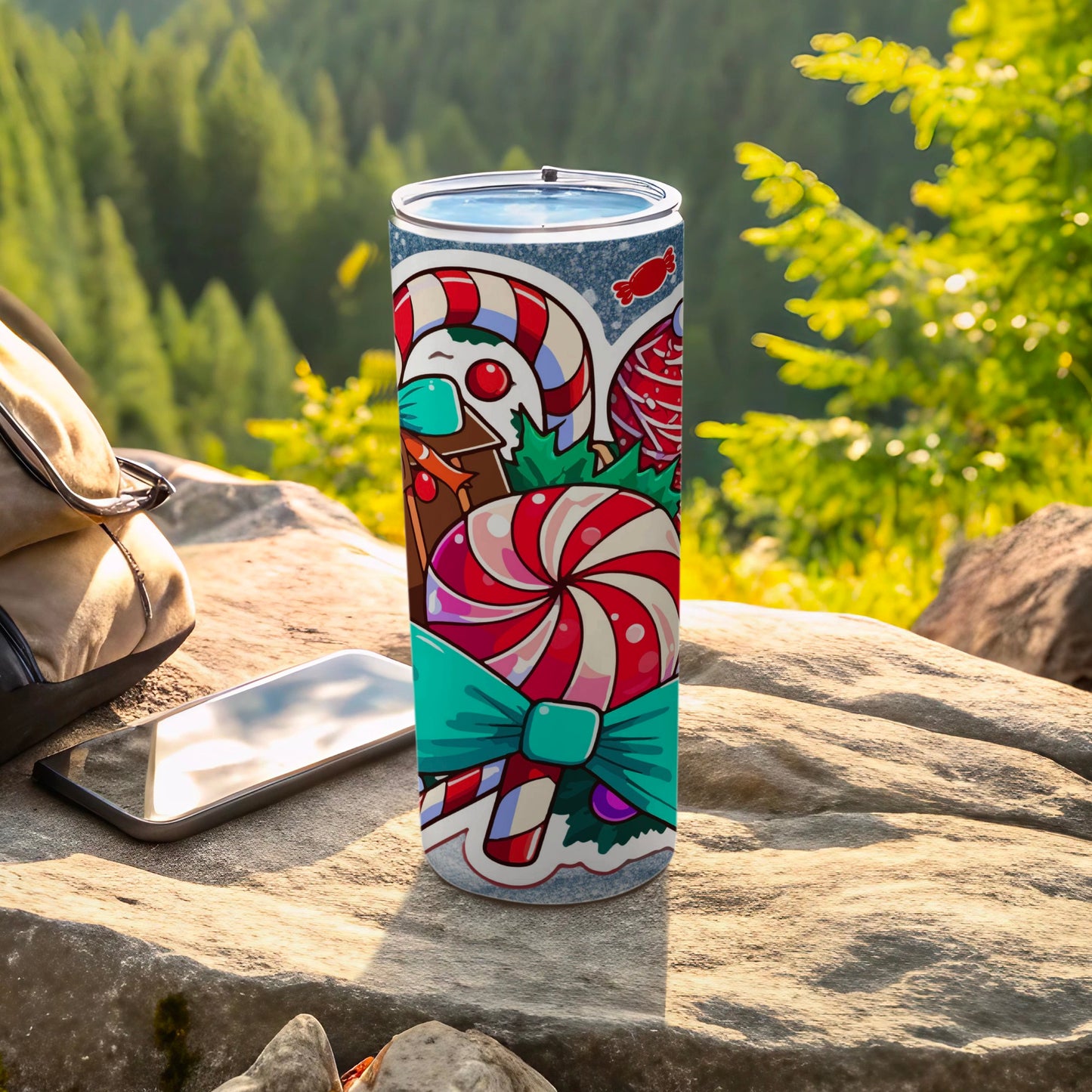 Festive Candy Cane and Bow Design Insulated Tumbler