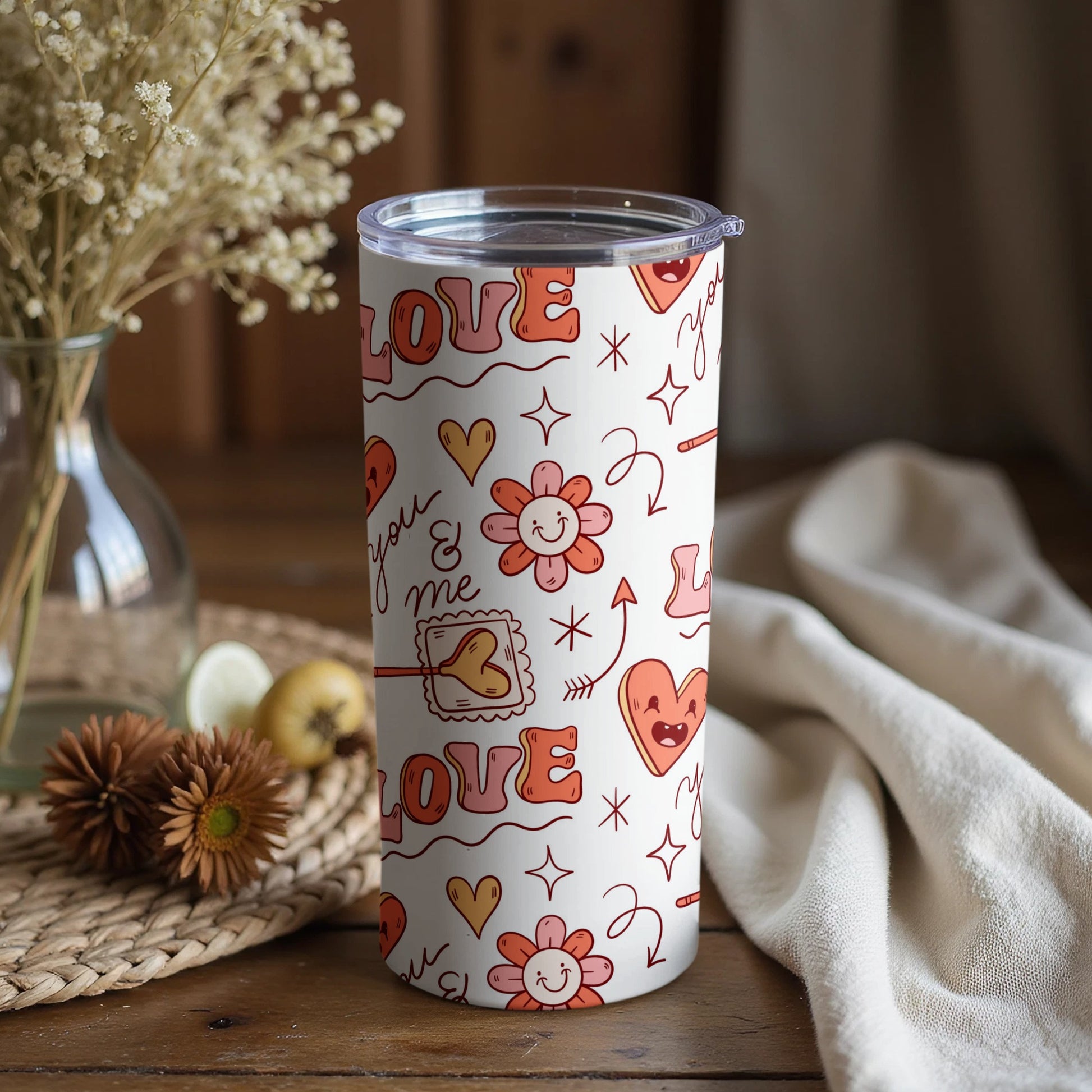 Floral Love You and Me Smiley Faces Tumbler