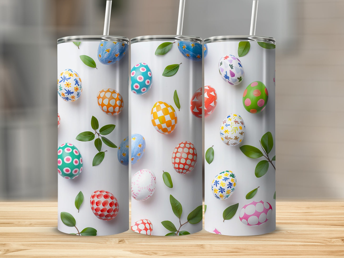 Colorful Easter Egg and Leaves Pattern Tumbler