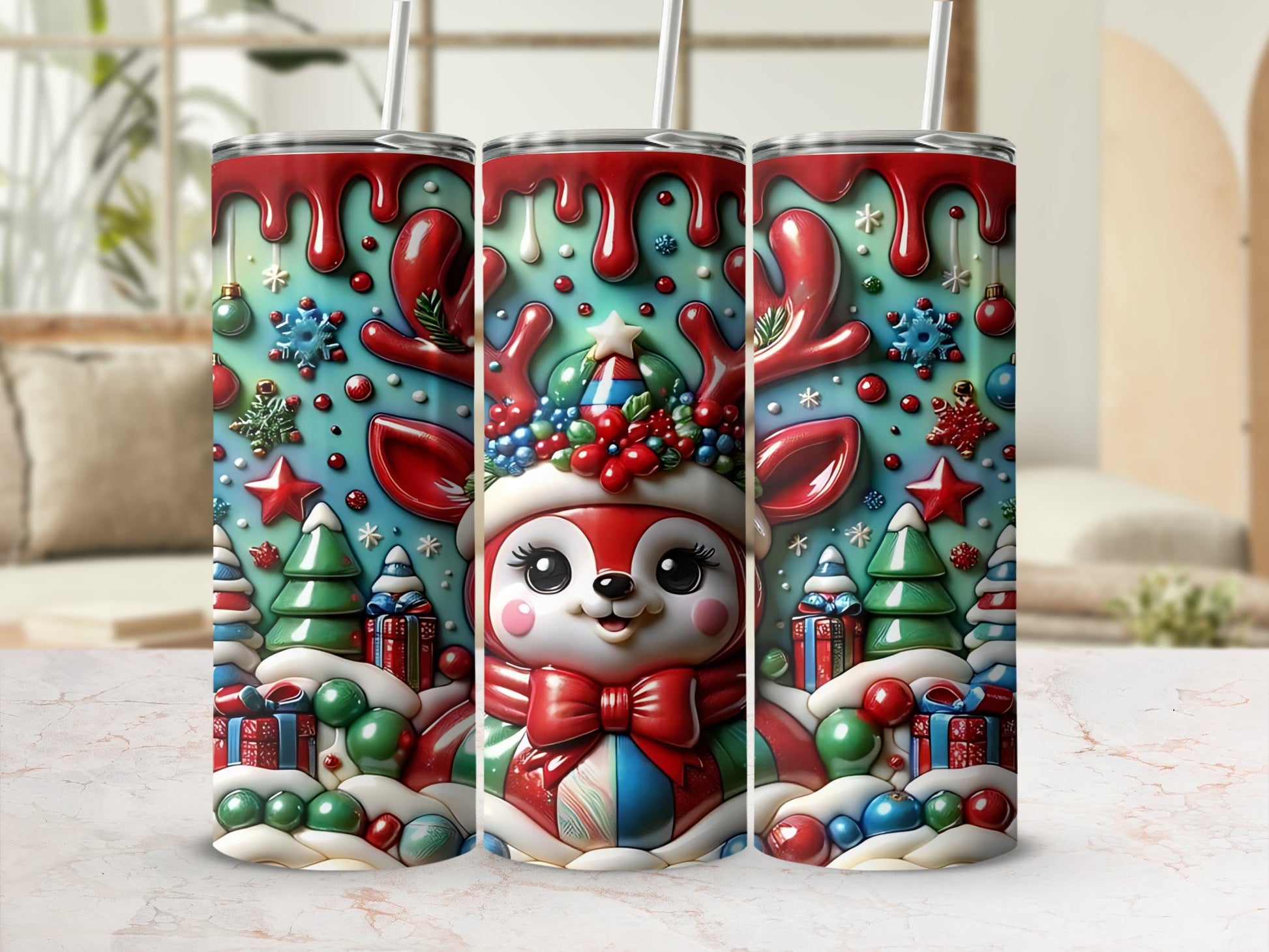 Festive Reindeer Holiday Design Tumbler Flask Mug