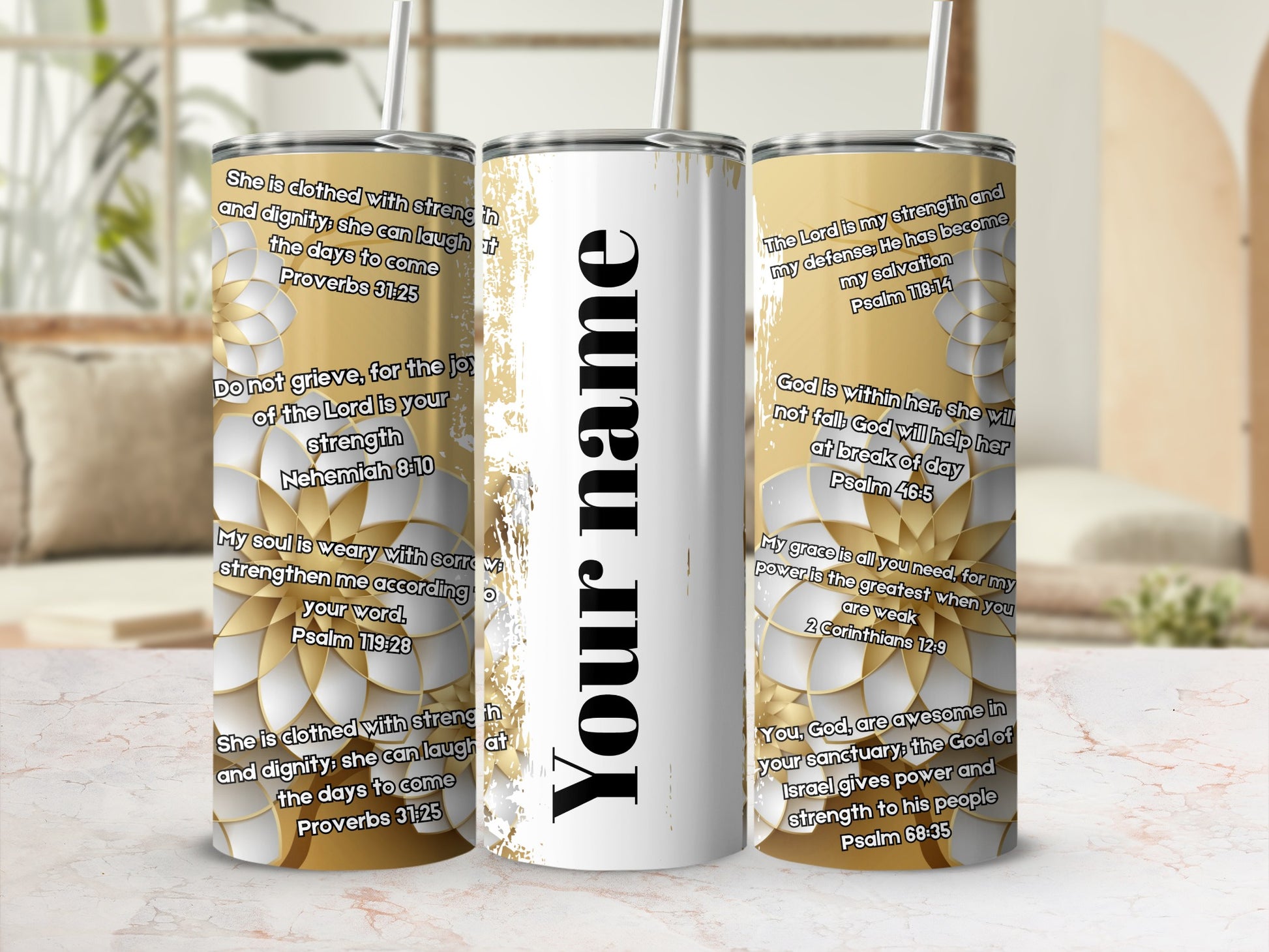 Personalized Floral and Scripture Quotes Tumbler Cup