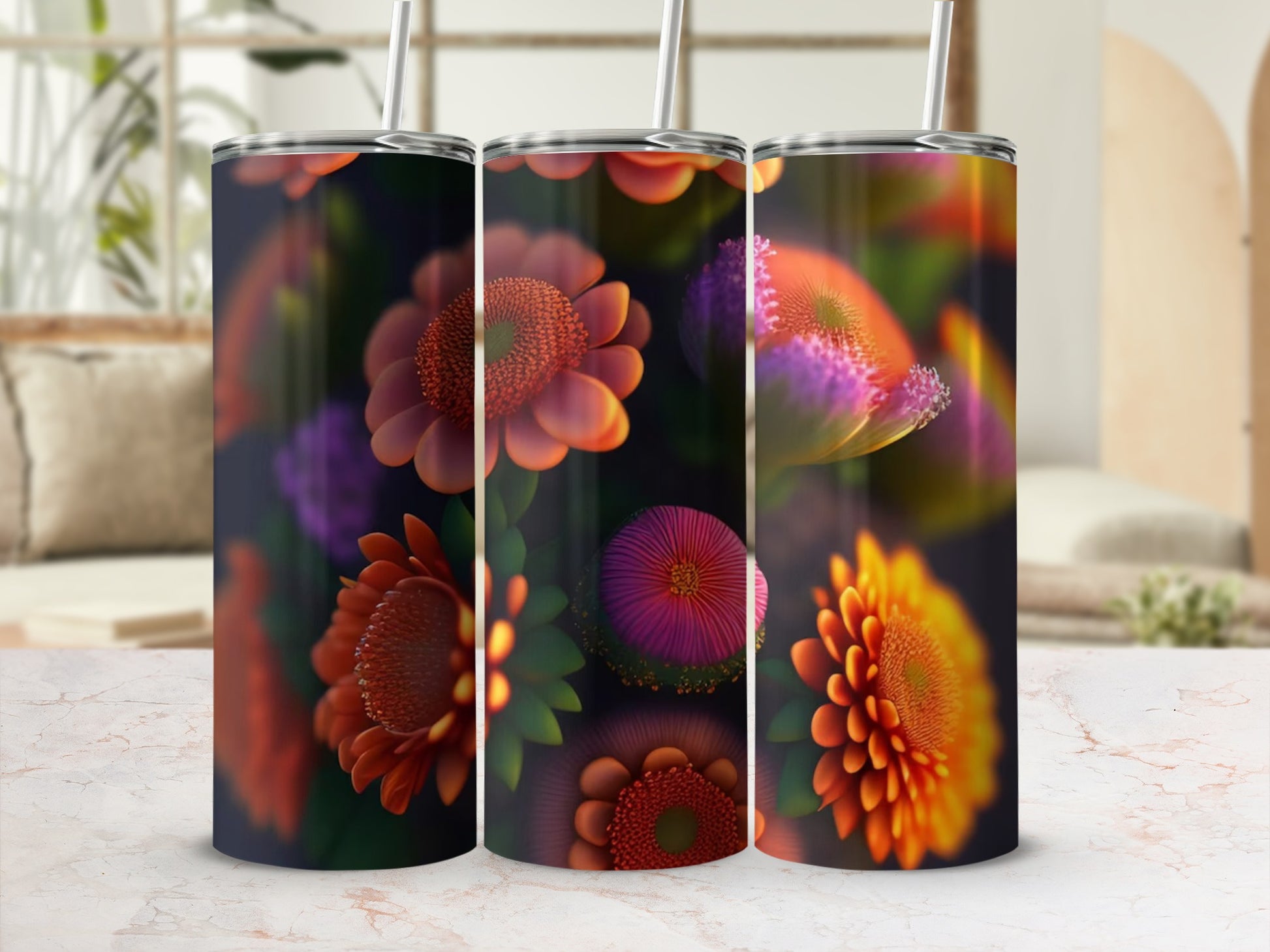 Vibrant Floral Pattern Insulated Tumbler Product
