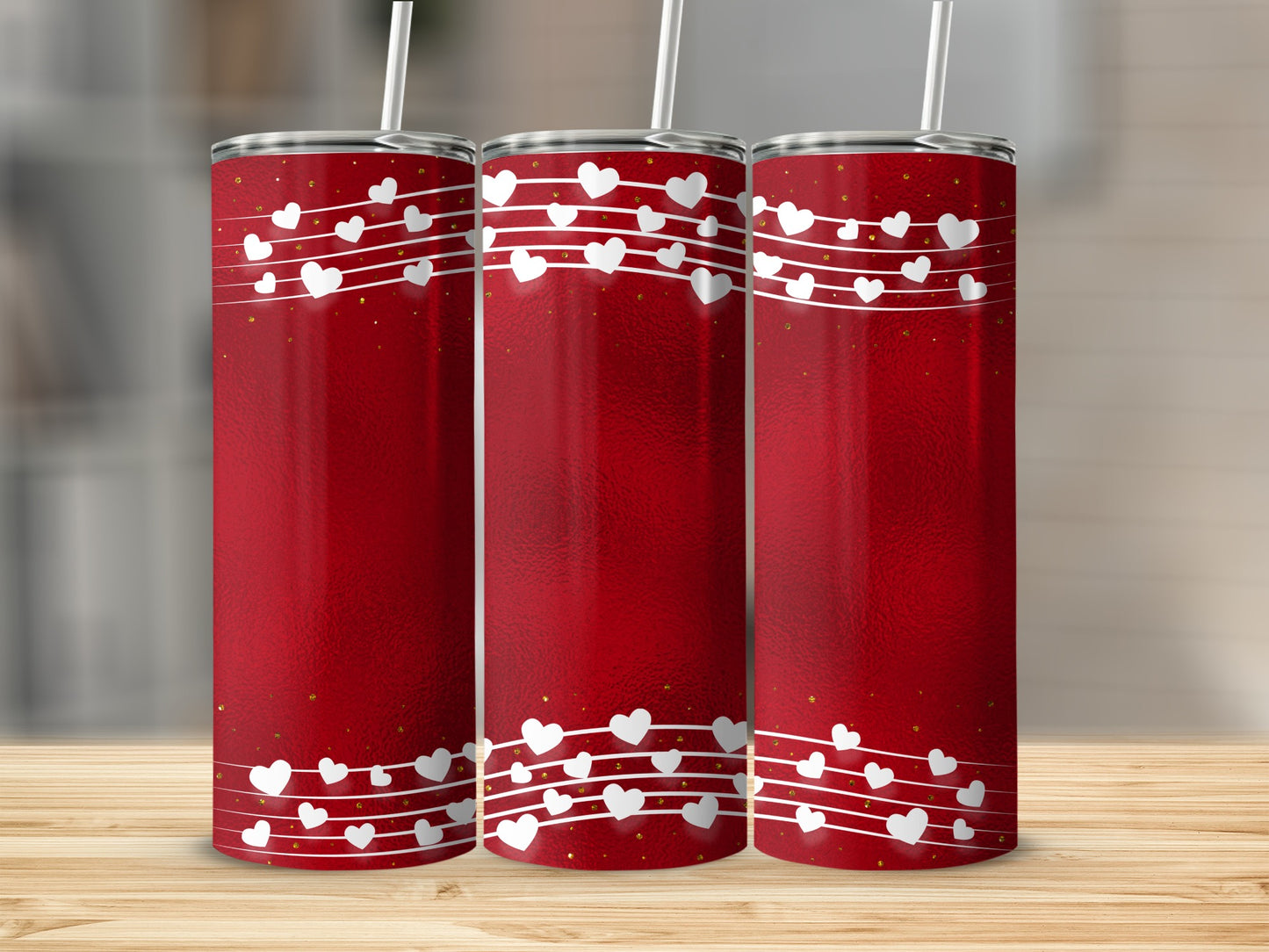 Red Tumbler with White Hearts Valentine's Design
