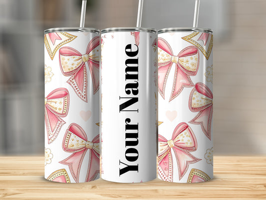 Personalized Tumbler with Pink Bows and Custom Name