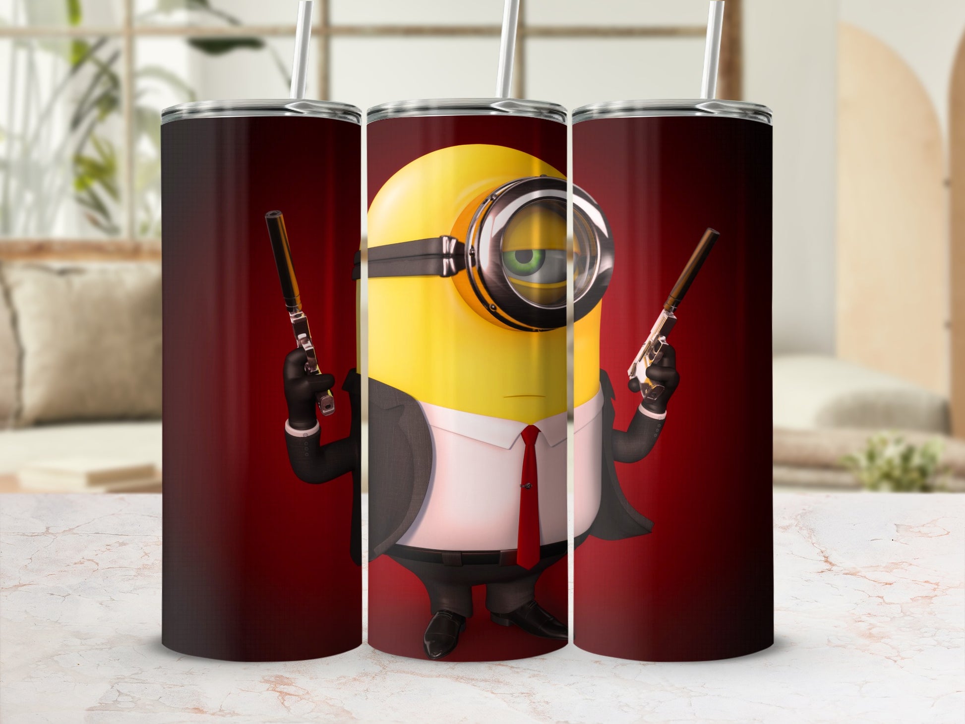 Funny Cartoon Character with Guns Design Tumbler