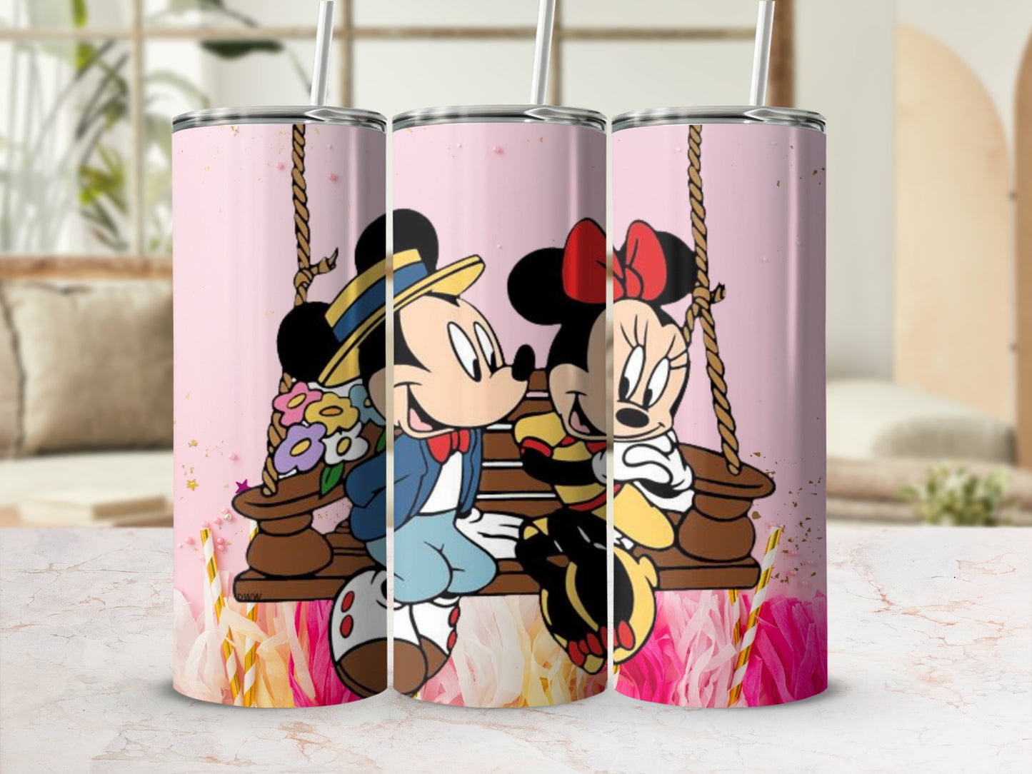 Mickey Minnie Swinging Together Design Tumbler Mug