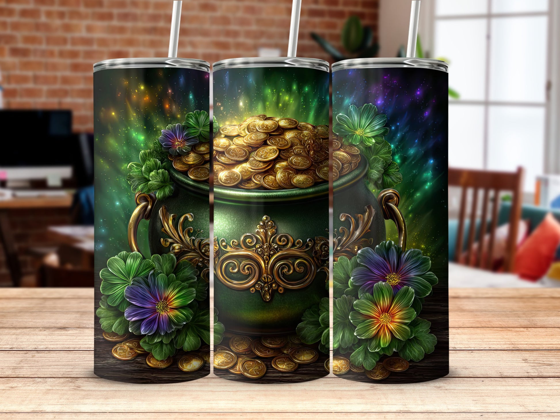 Pot of Gold and Shamrocks Themed Tumbler Product