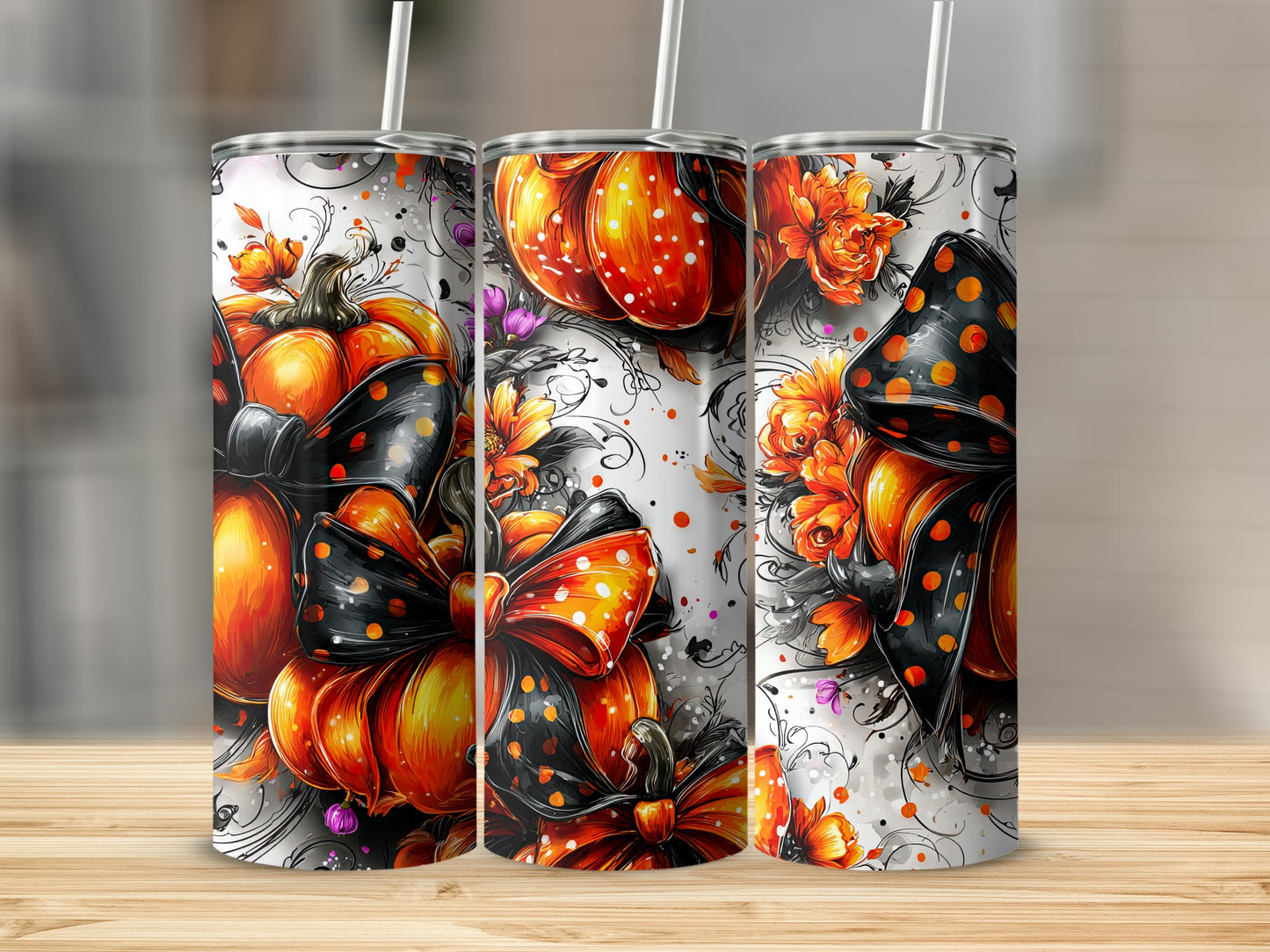 Festive Halloween Themed Pumpkins and Bows Product