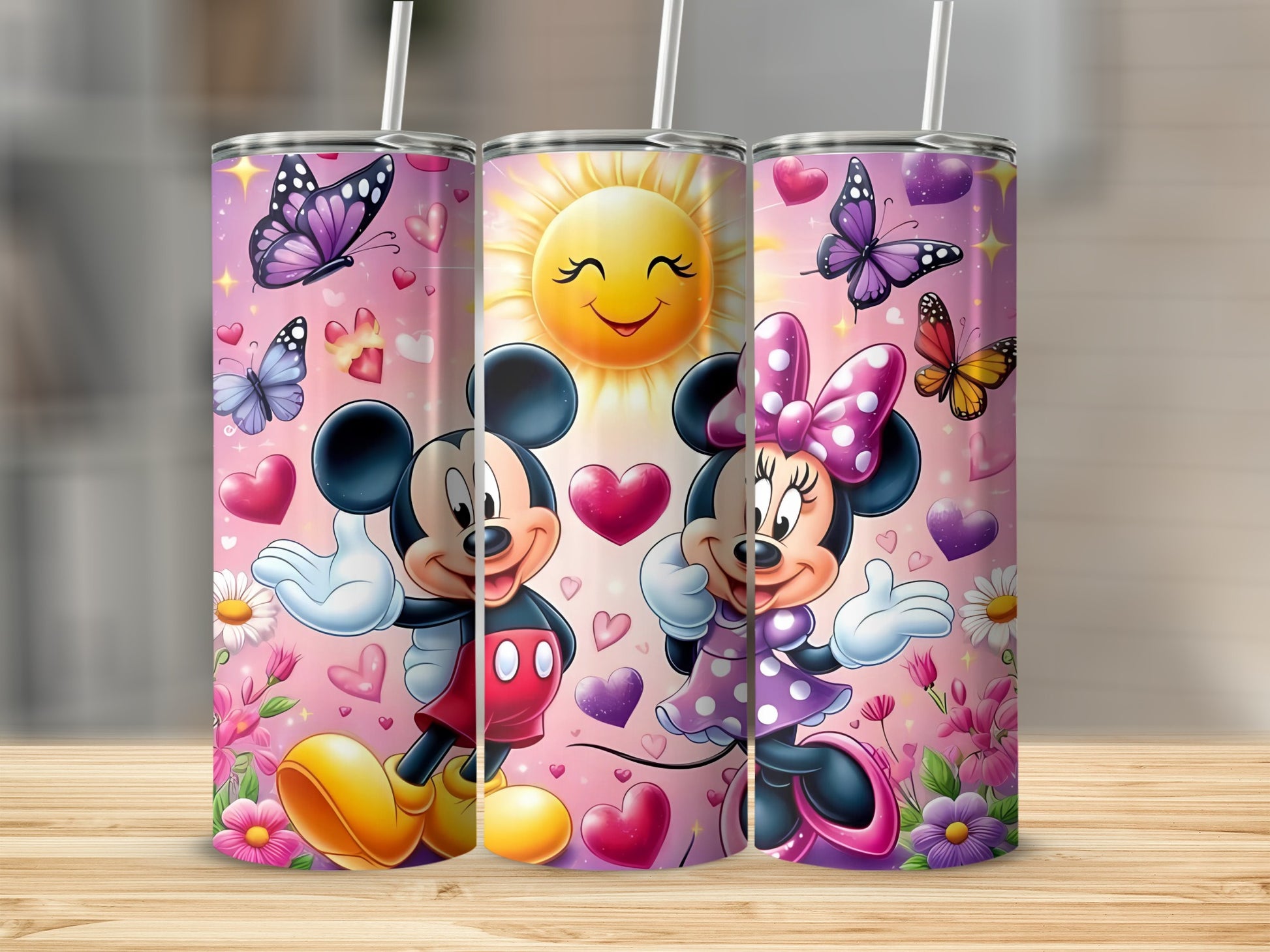 Mickey and Minnie Mouse with Butterflies Tumbler
