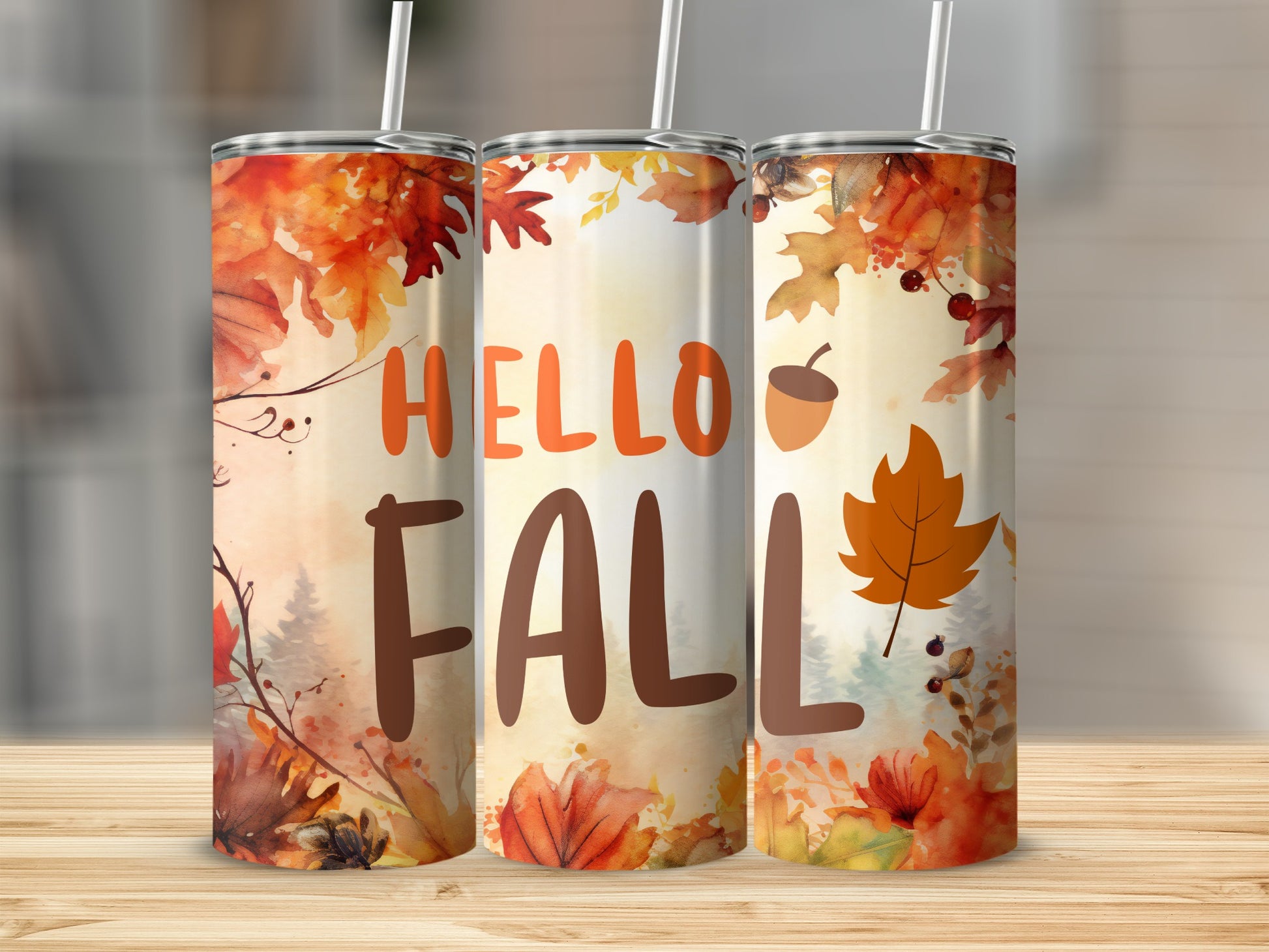Hello Fall Autumn Leaves Design Tumbler